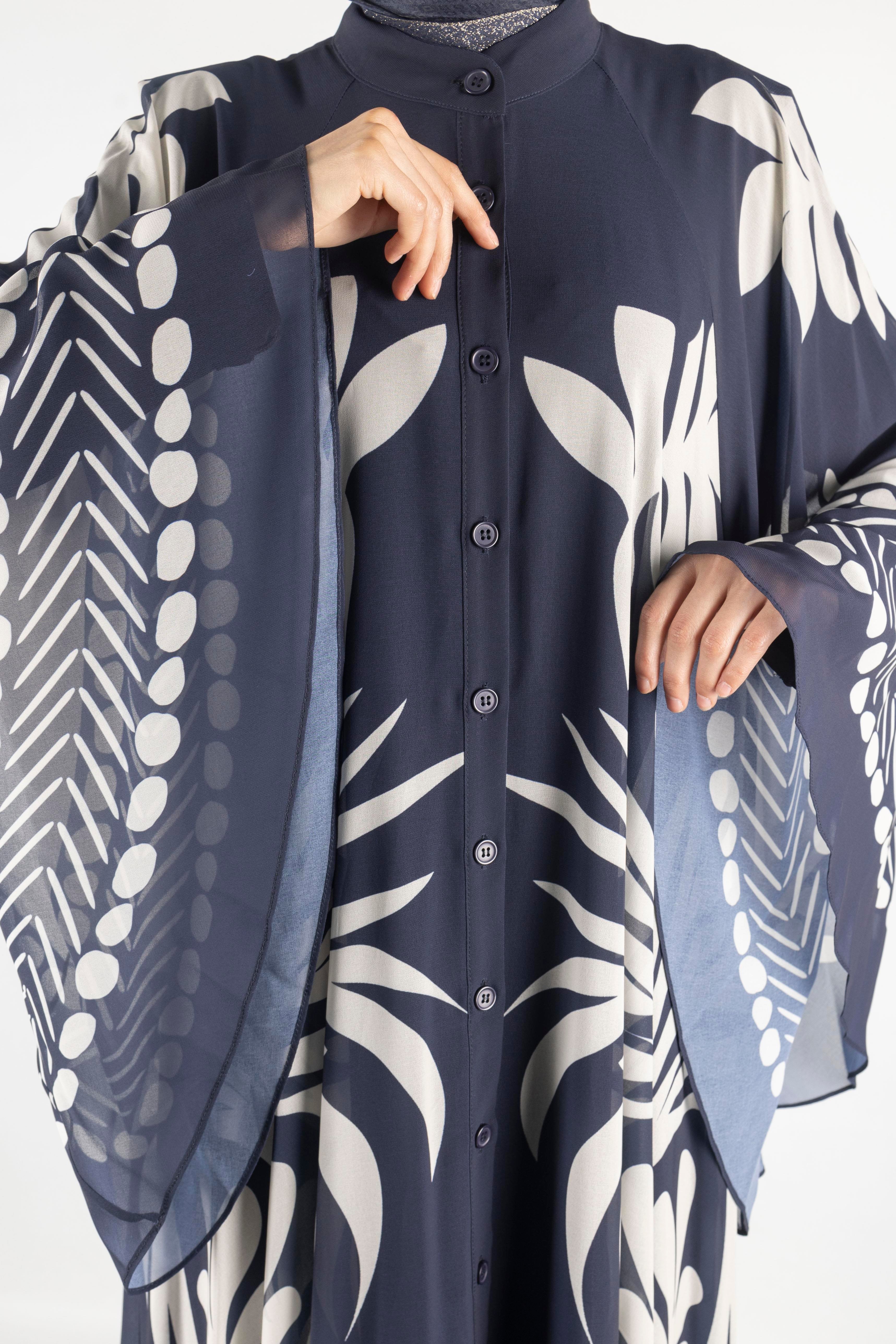 Büyük Beden  Desenli Şifon Elbise Lacivert OTW247