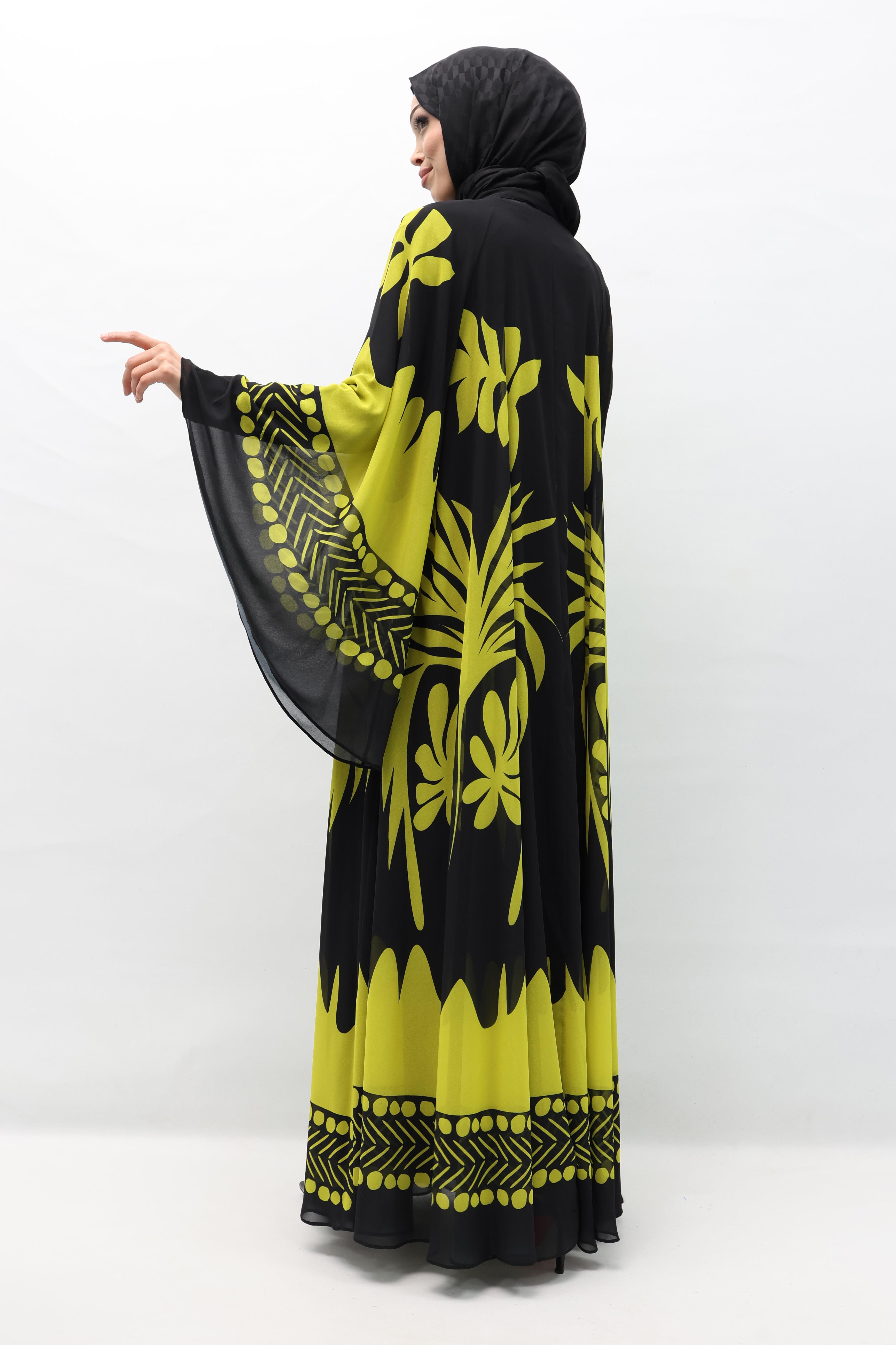 Büyük Beden  Desenli Şifon Elbise Olive OTW247