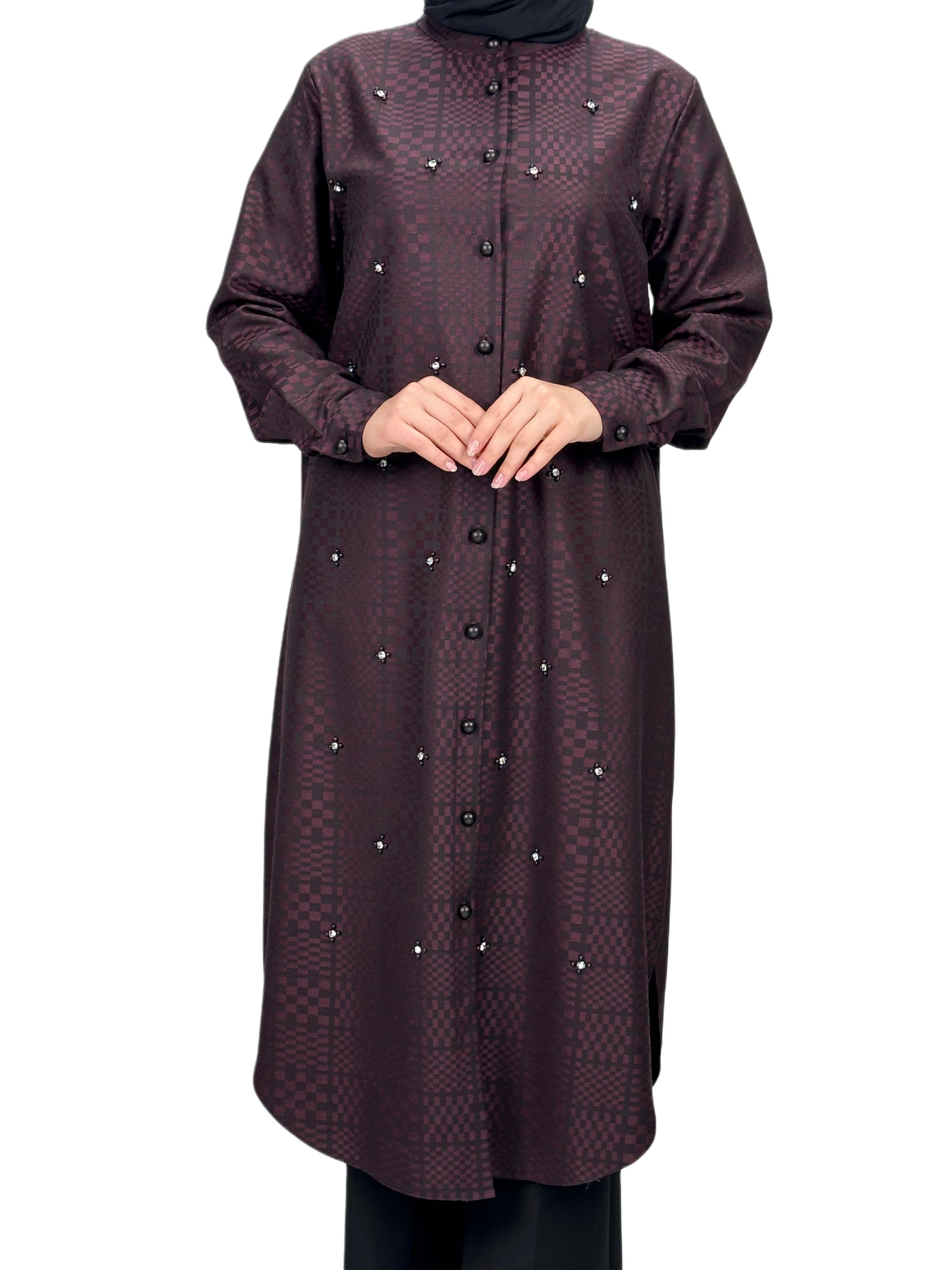 Büyük Beden Ekose Tunik Bordo OTW2103