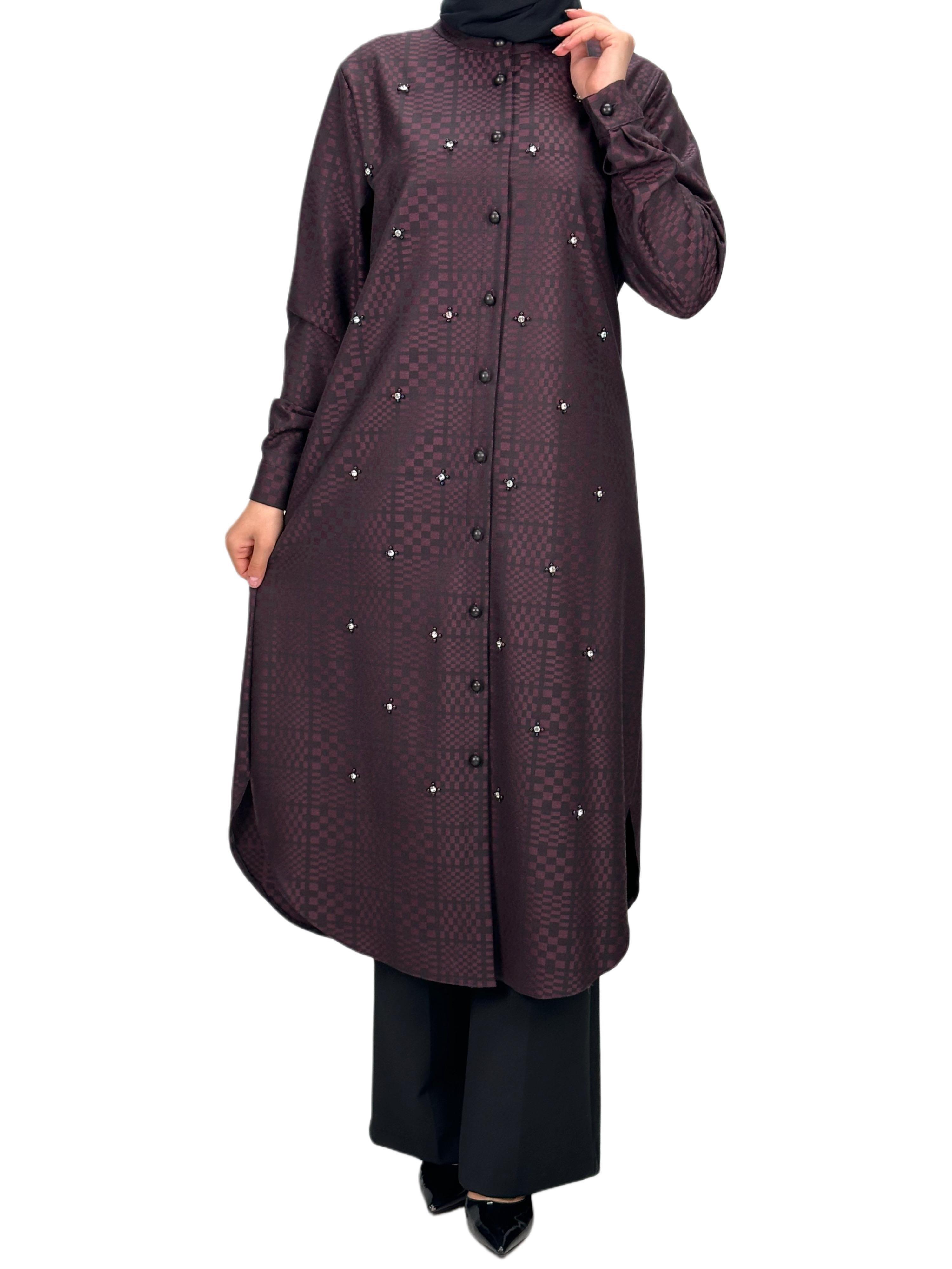 Büyük Beden Ekose Tunik Bordo OTW2103