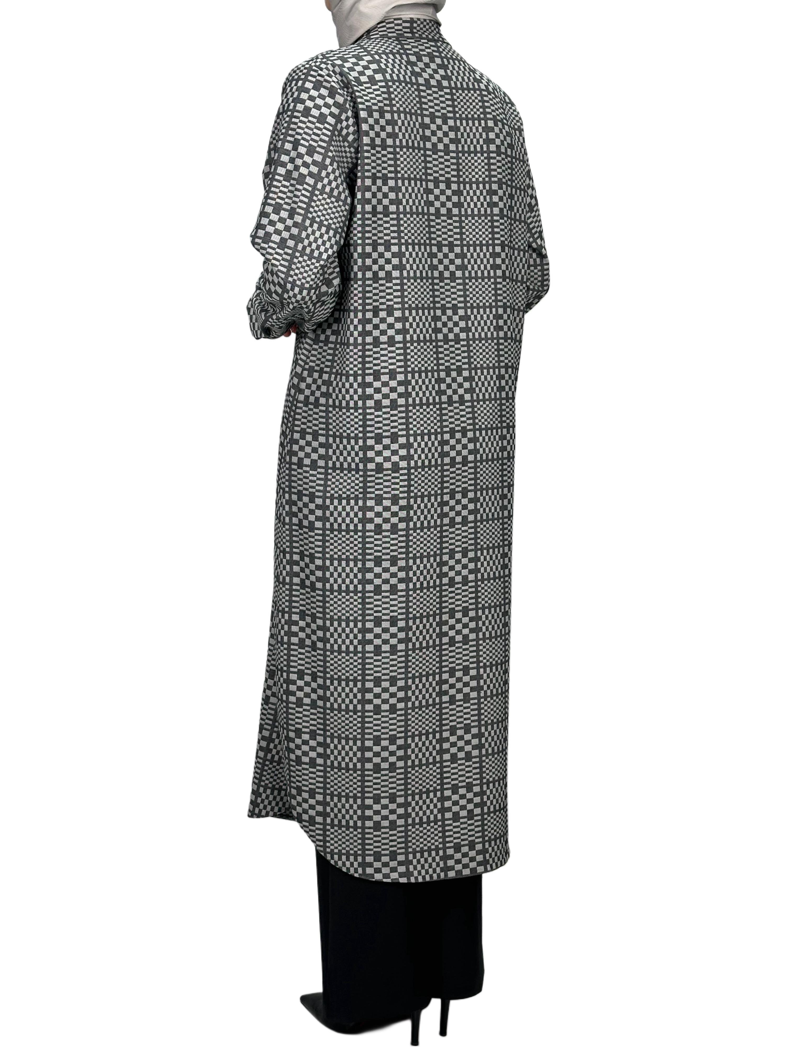 Büyük Beden Ekose Tunik Gri OTW2103