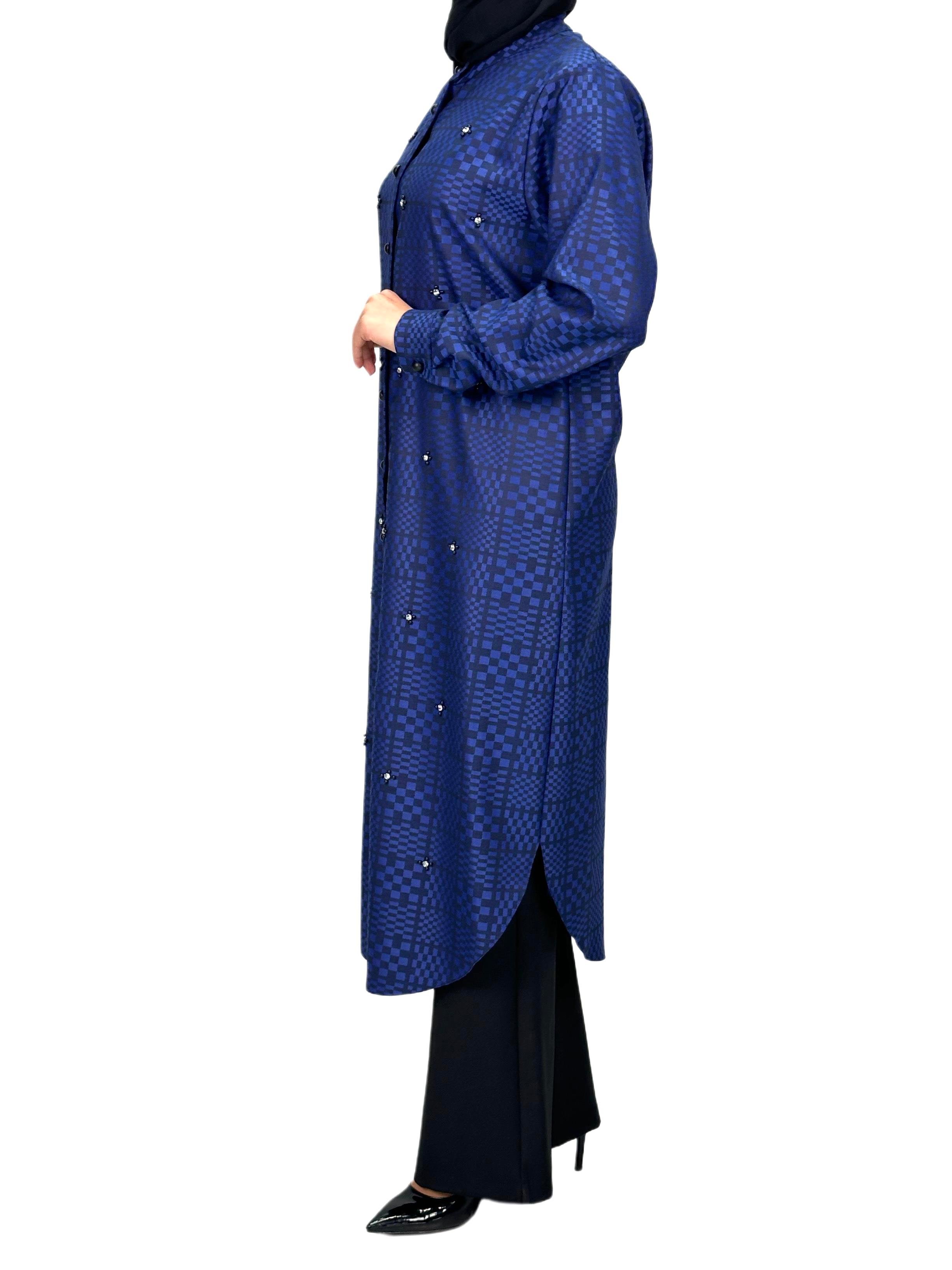 Büyük Beden Ekose Tunik Mavi OTW2103