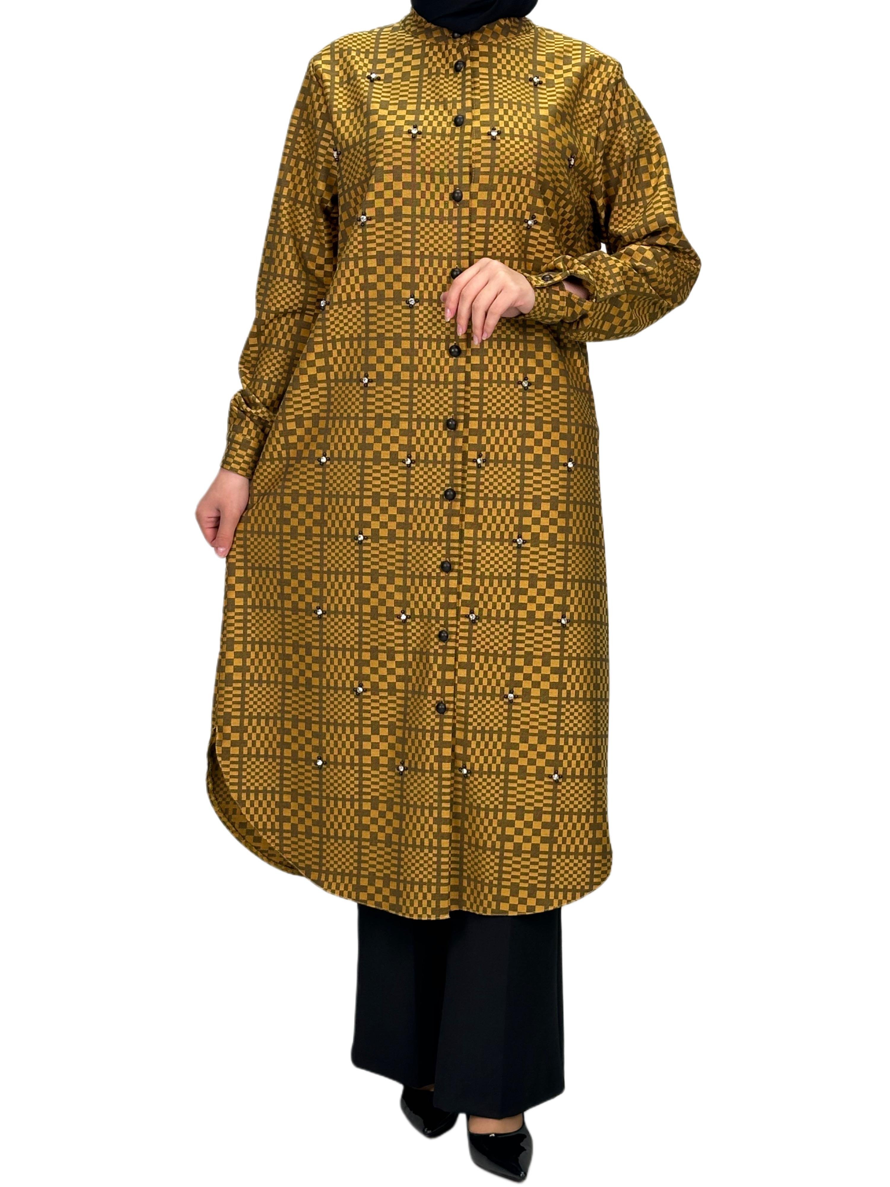 Büyük Beden Ekose Tunik Sarı OTW2103