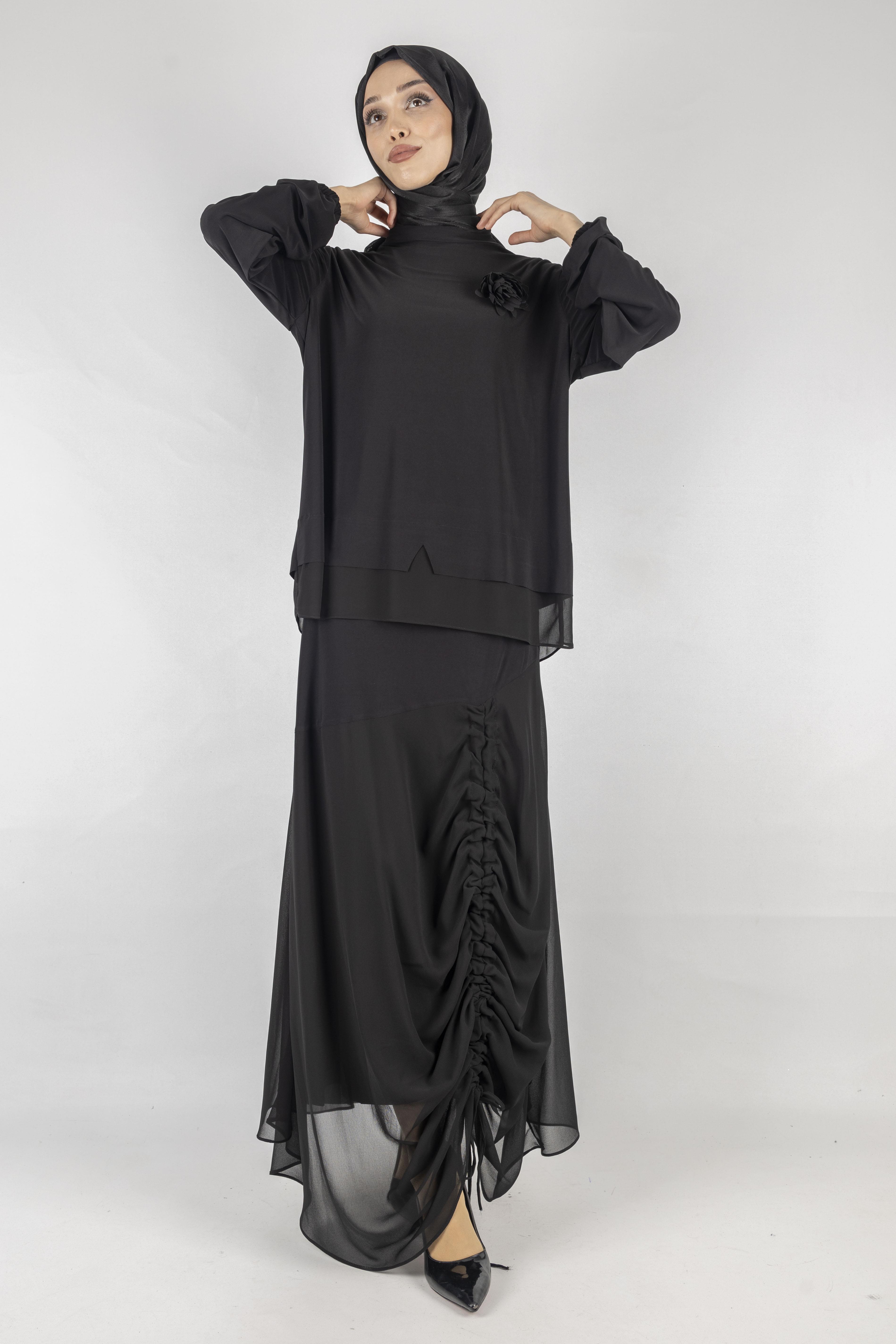 Büyük Beden Etekli Takım Siyah OTW1057