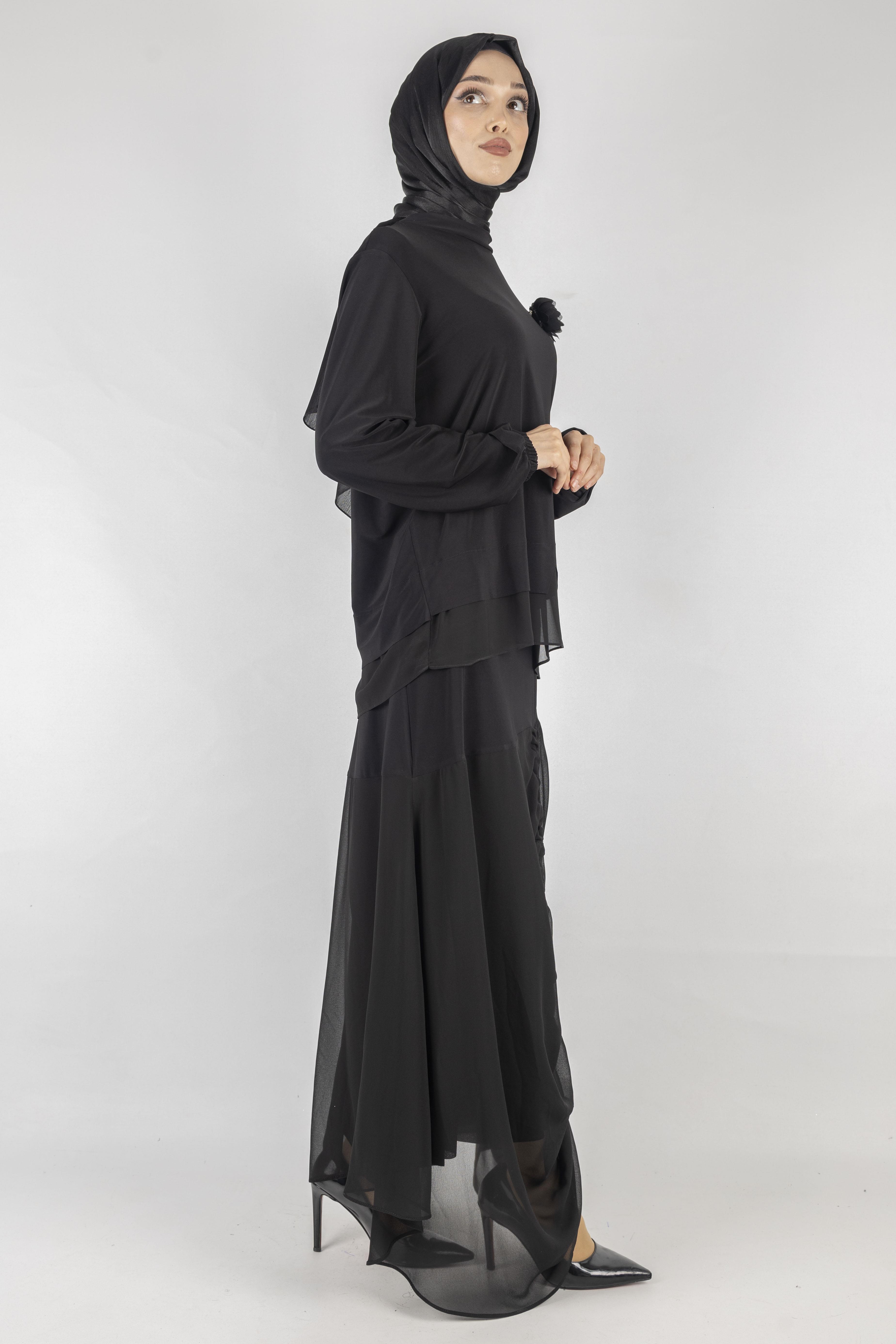 Büyük Beden Etekli Takım Siyah OTW1057