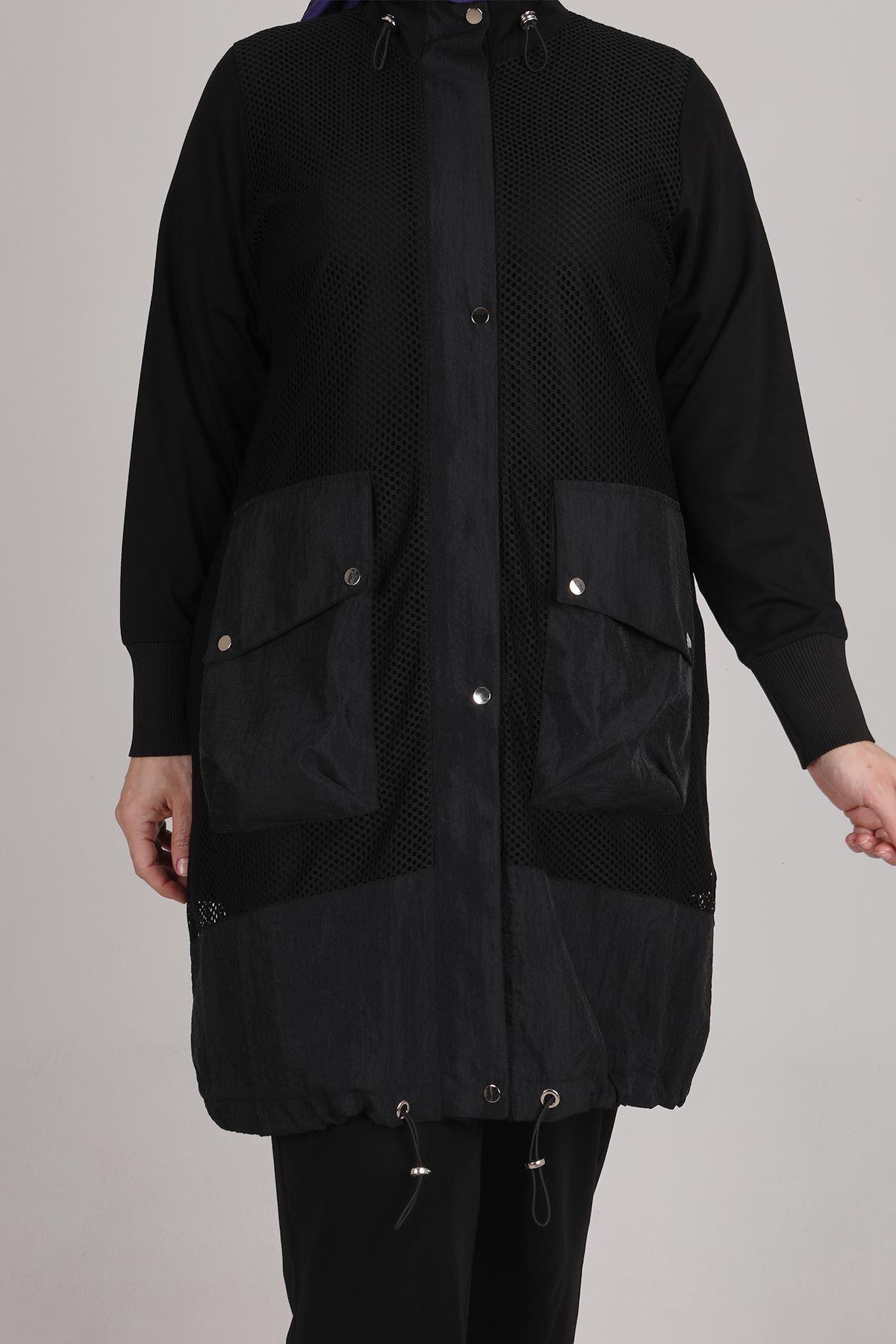 Büyük Beden File Ceketli Pantolonlu Takım Siyah OTW70014