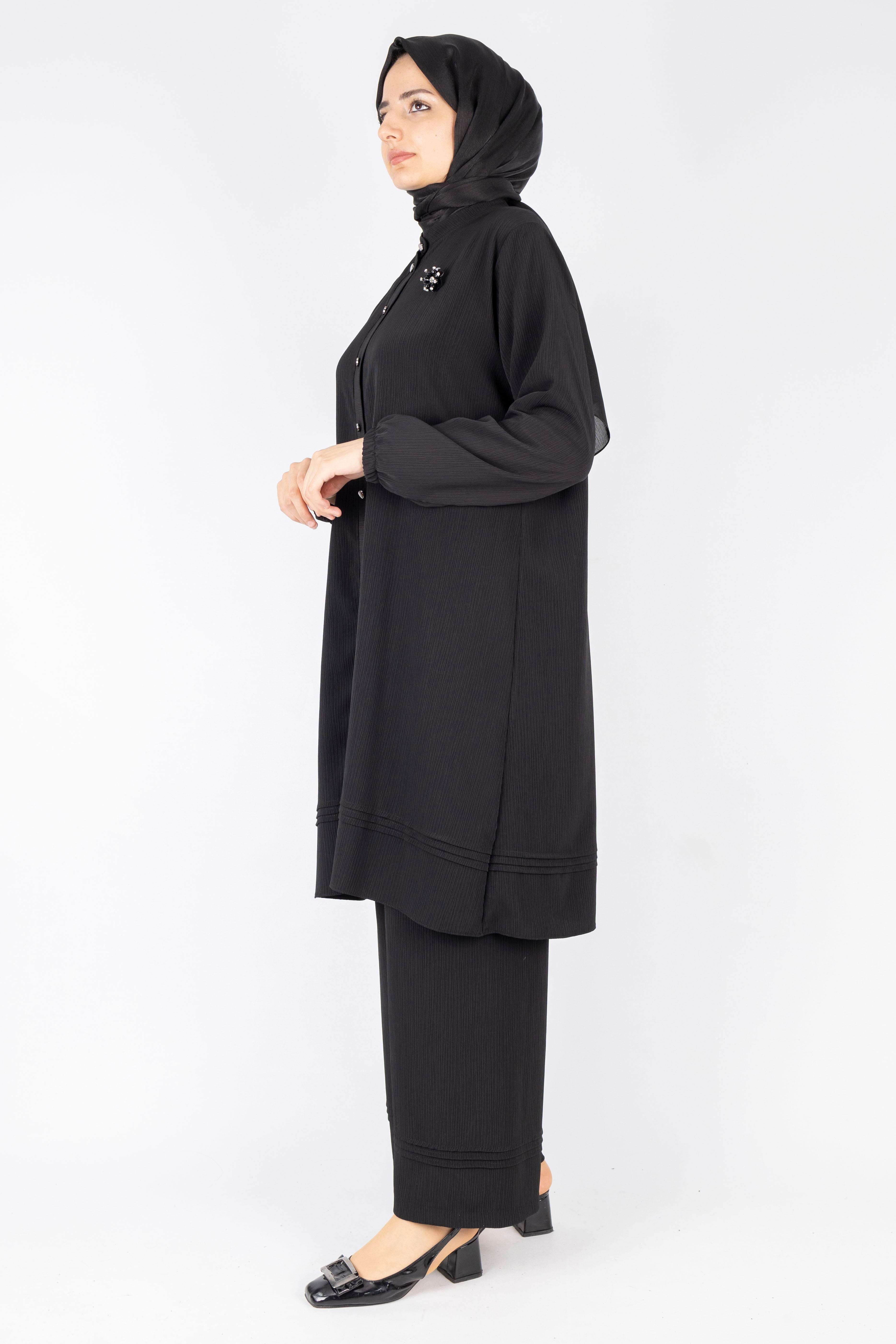 Büyük Beden Fitilli Takım Siyah OTW560