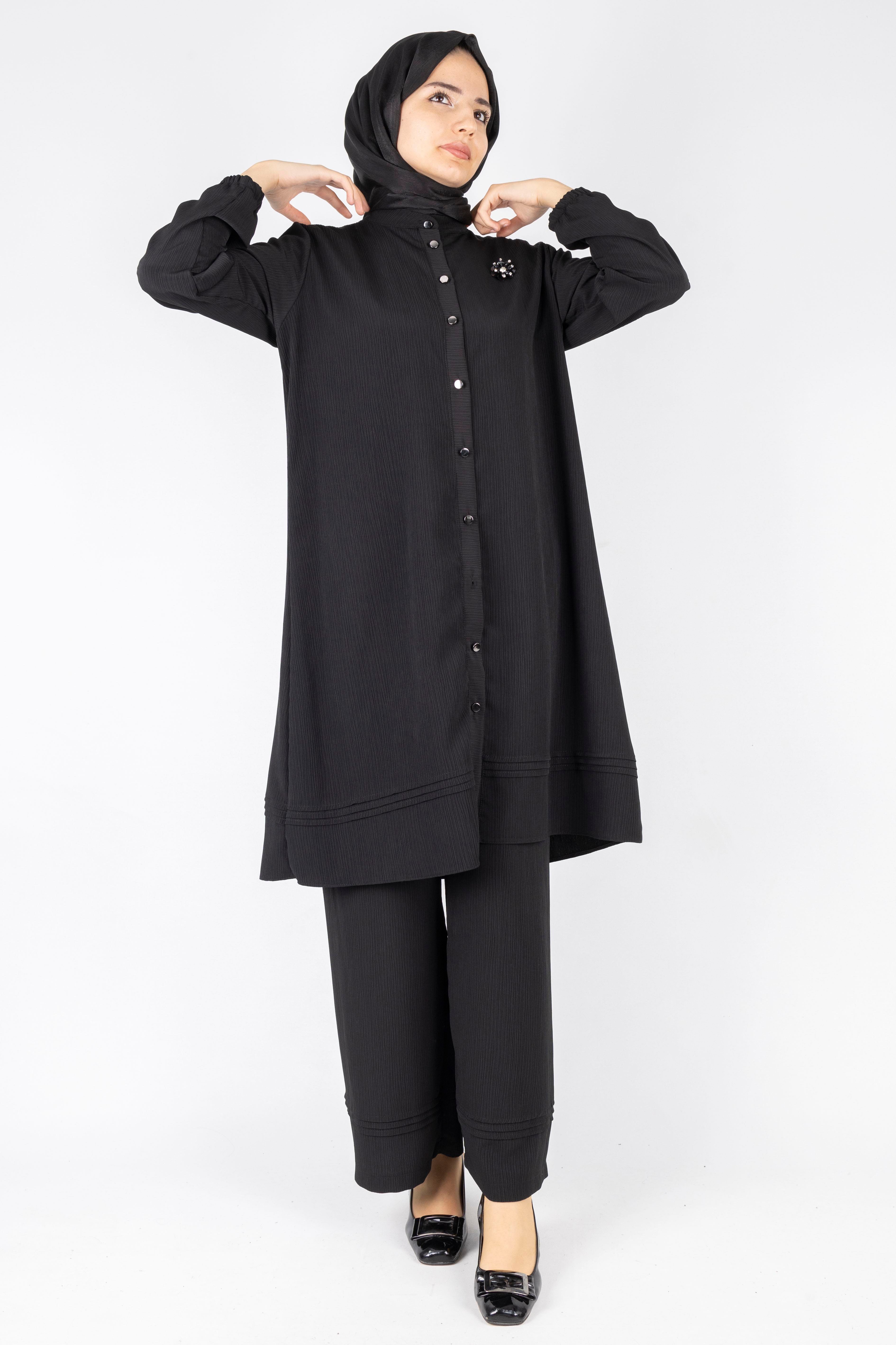 Büyük Beden Fitilli Takım Siyah OTW560