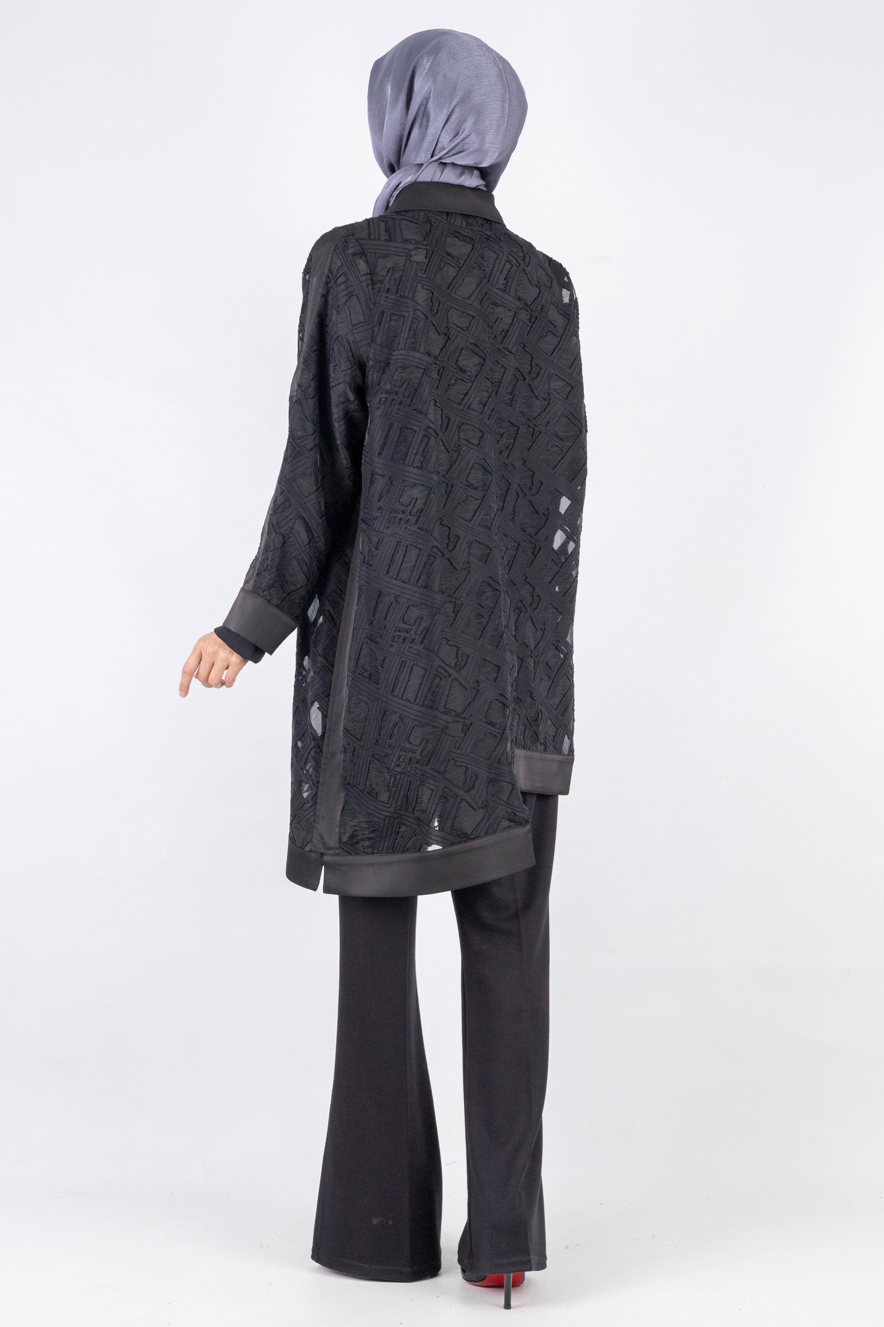 Büyük Beden İçlik ve Yakma Ceket İkili Takım Siyah OTW3006