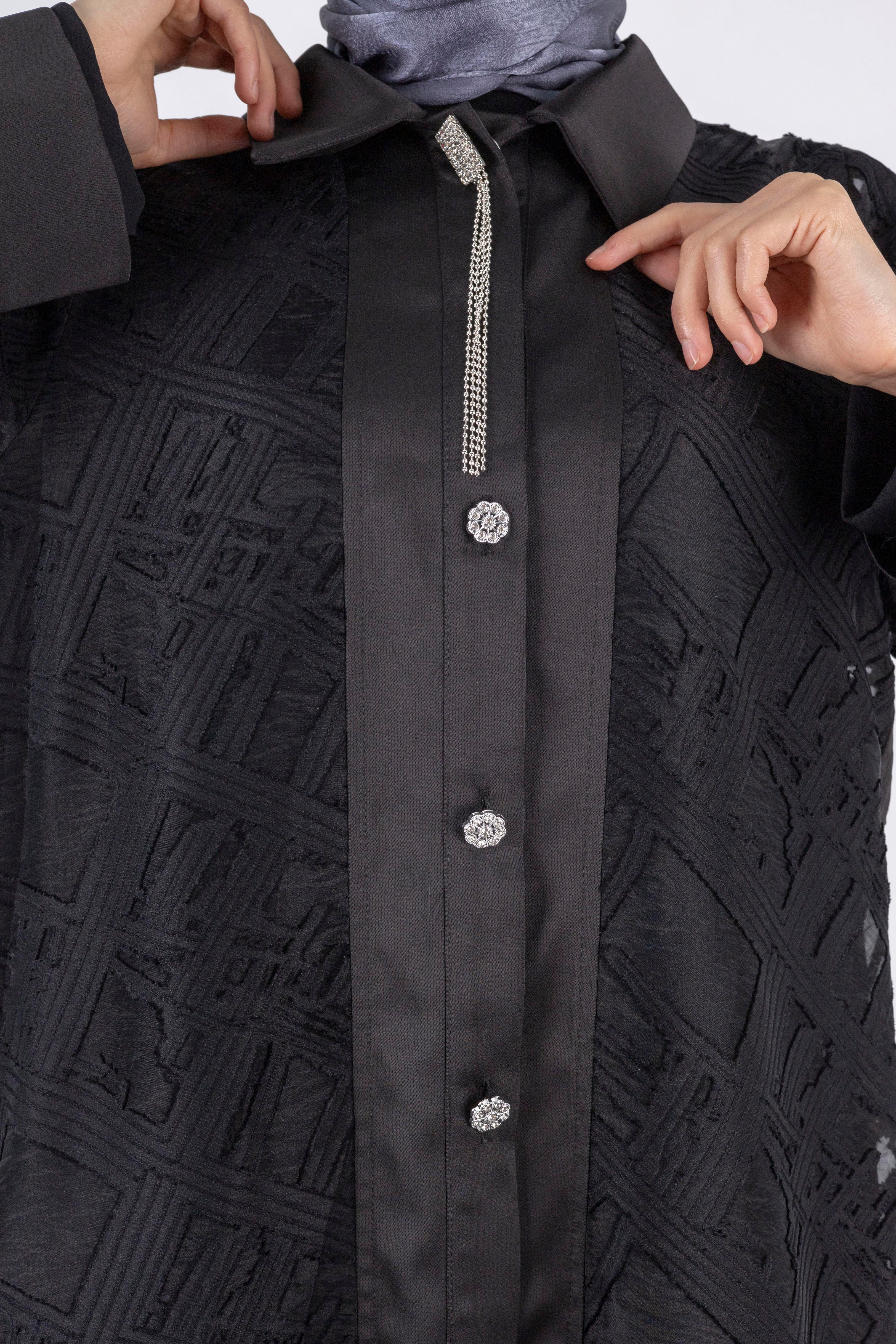 Büyük Beden İçlik ve Yakma Ceket İkili Takım Siyah OTW3006