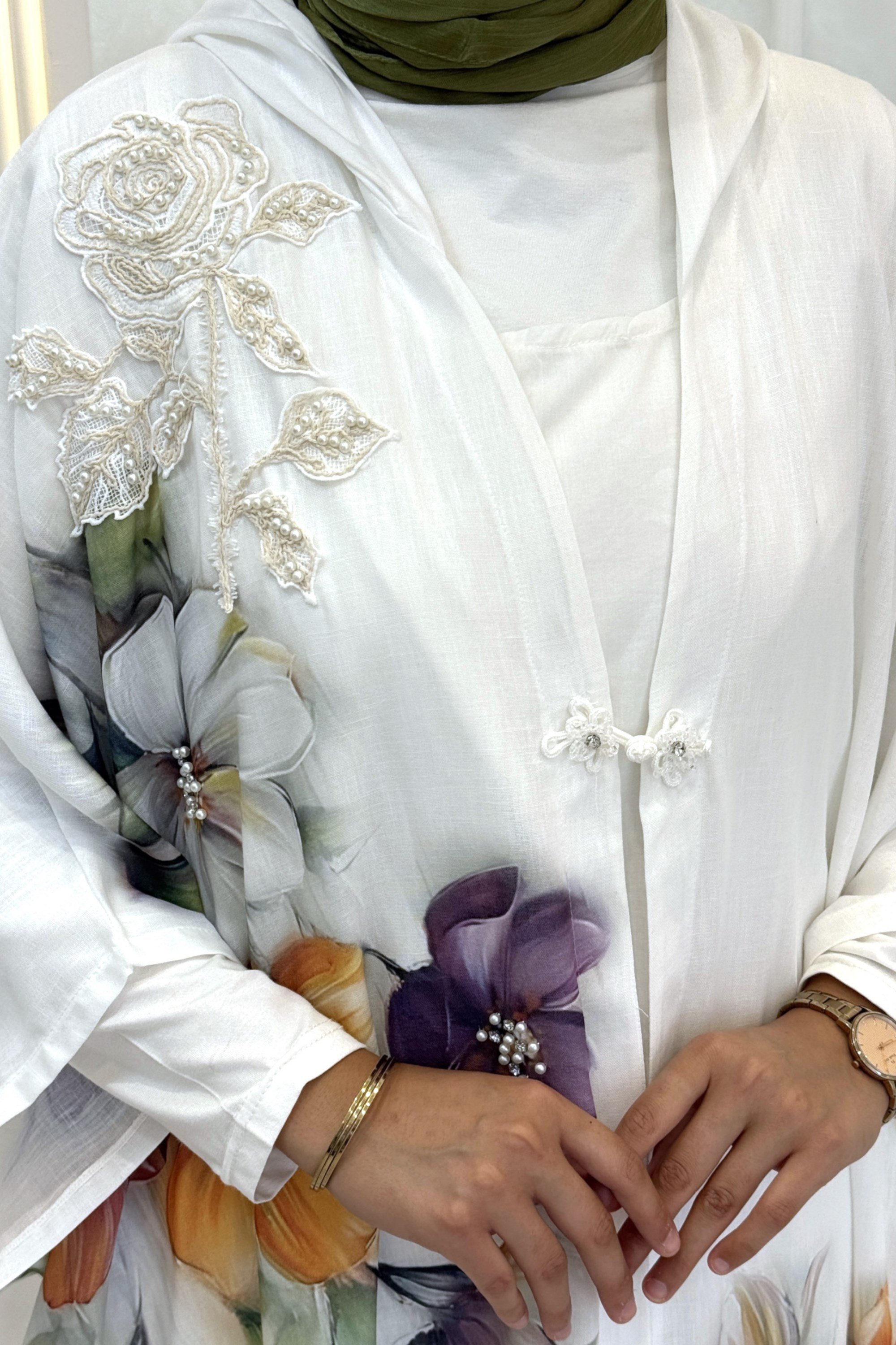 Büyük Beden İçlikli Kimono Takım Beyaz OTW1346
