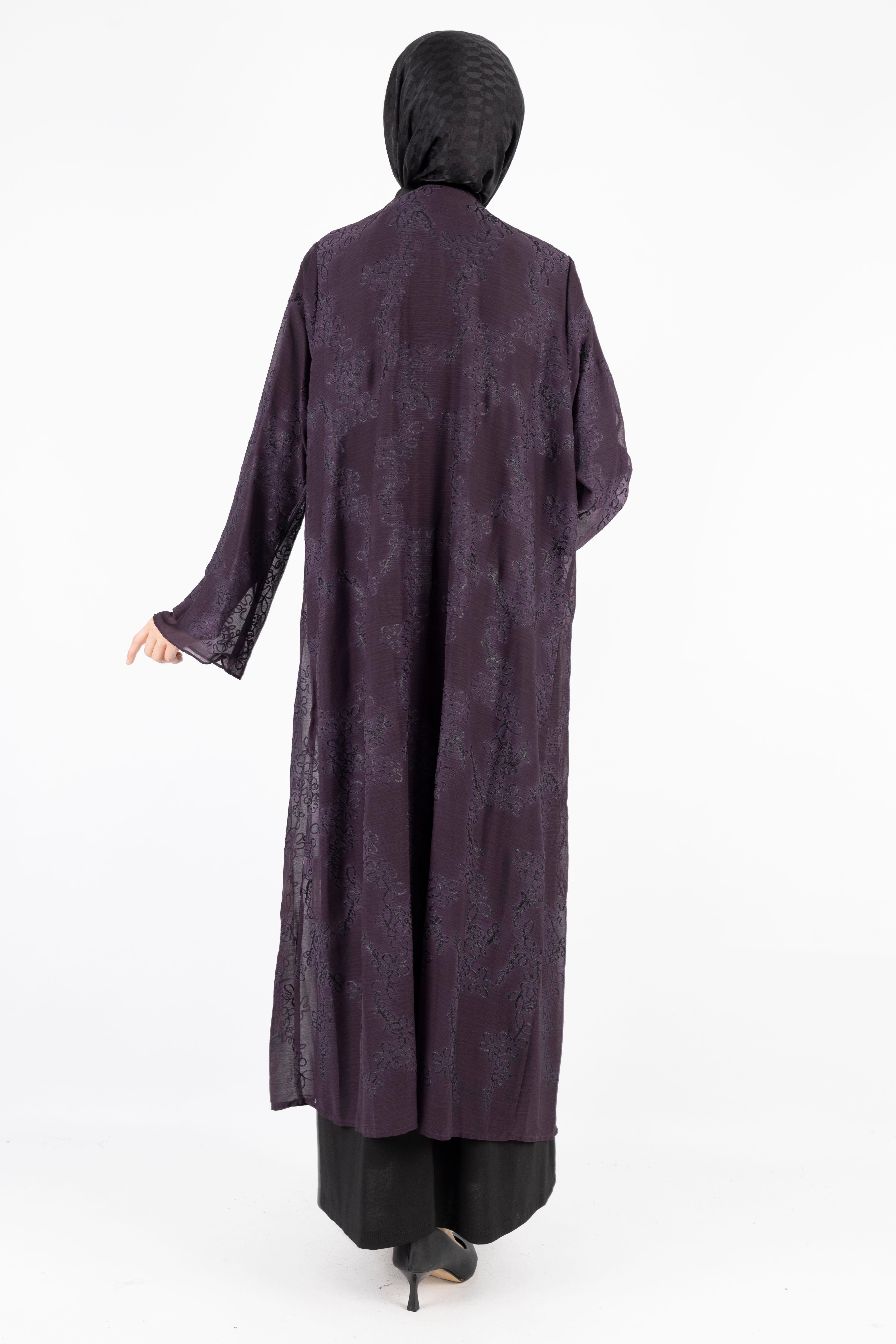 Büyük Beden İnci Çakmalı Abaya Takım Mürdüm OTW42924