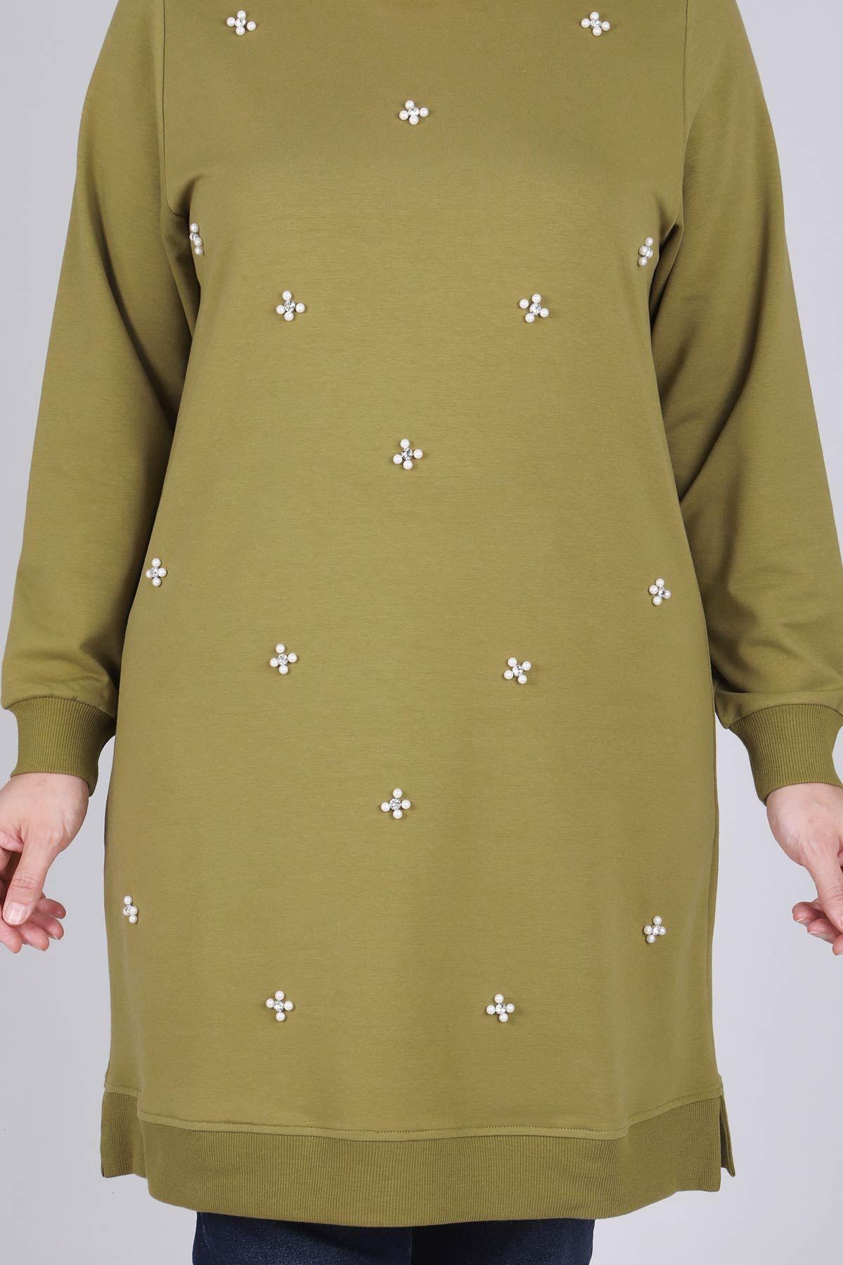Büyük Beden İncili Tunik Olive OTW2041