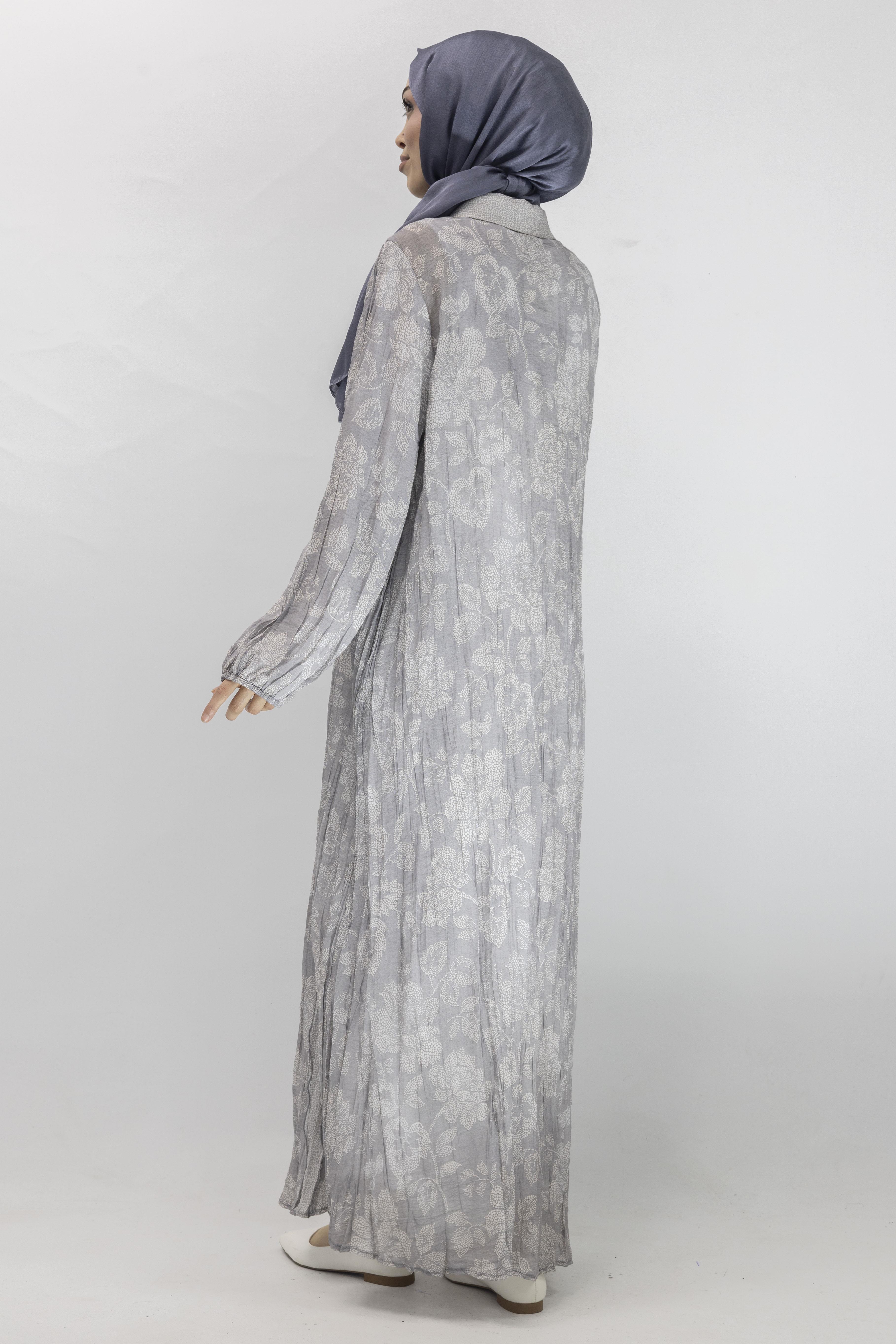 Büyük Beden İpek Viskon Astarlı Viscose Elbise Gri OTW5905