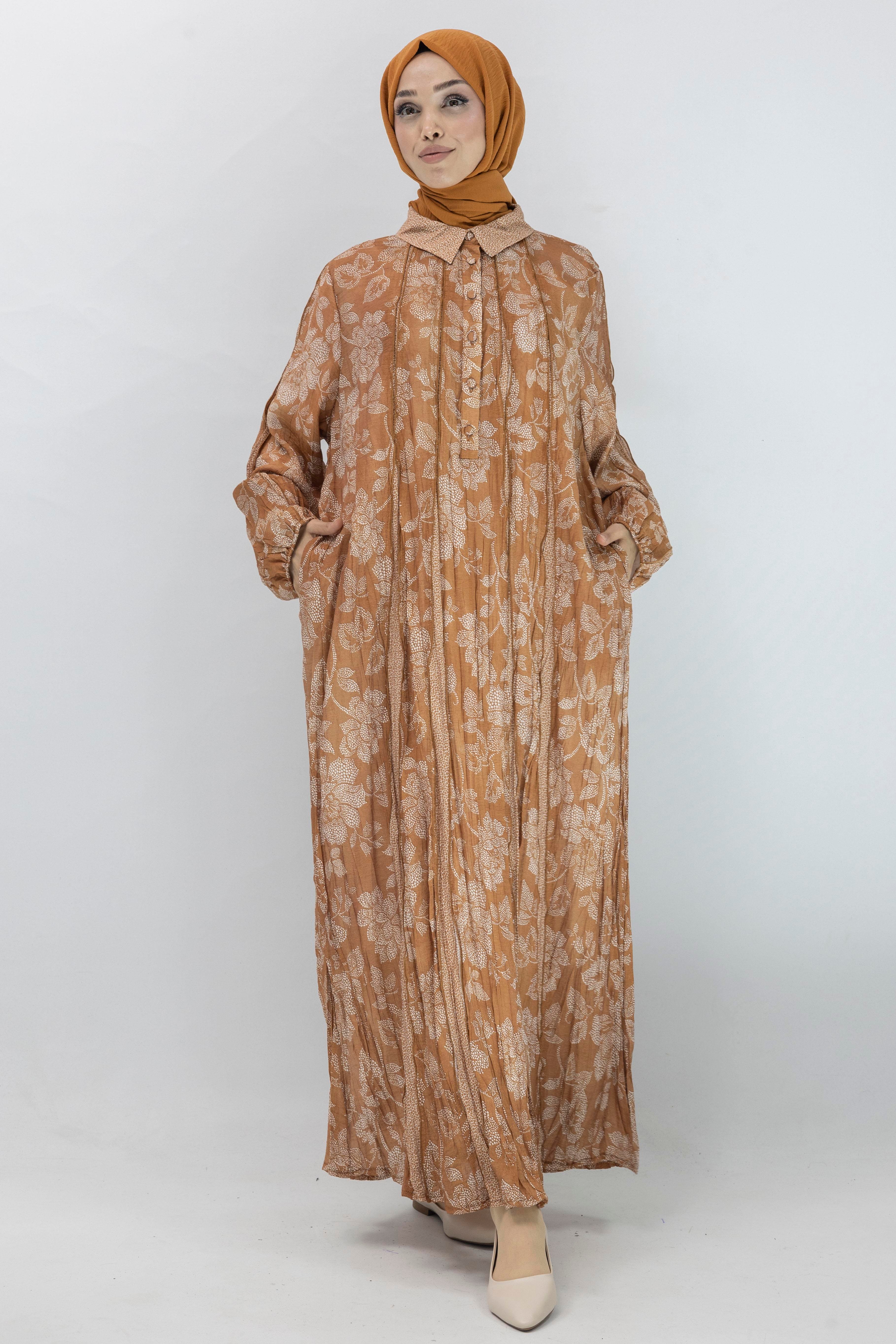 Büyük Beden İpek Viskon Astarlı Viscose Elbise Tarçın OTW5905