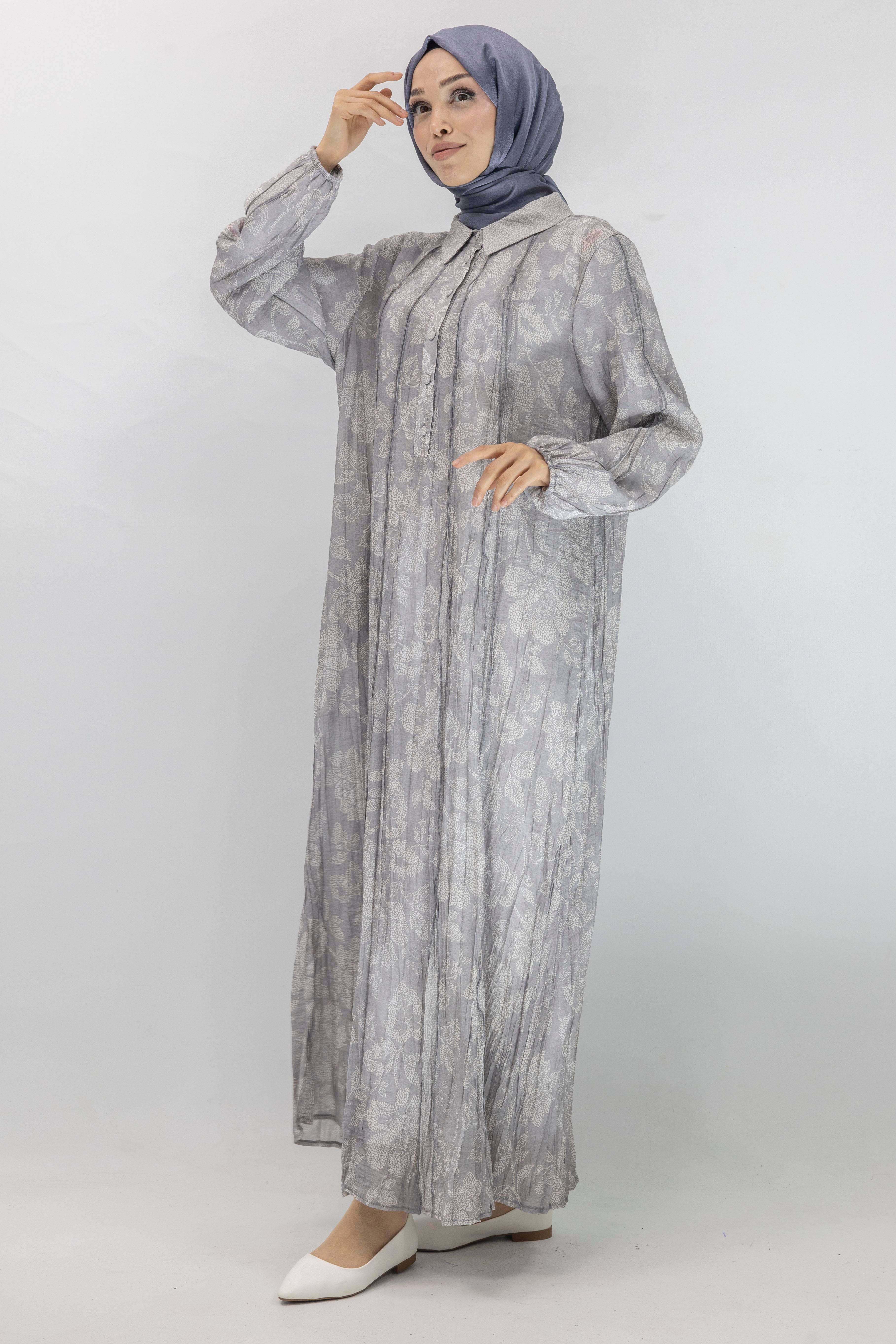 Büyük Beden İpek Viskon Astarlı Viscose Elbise Gri OTW5905