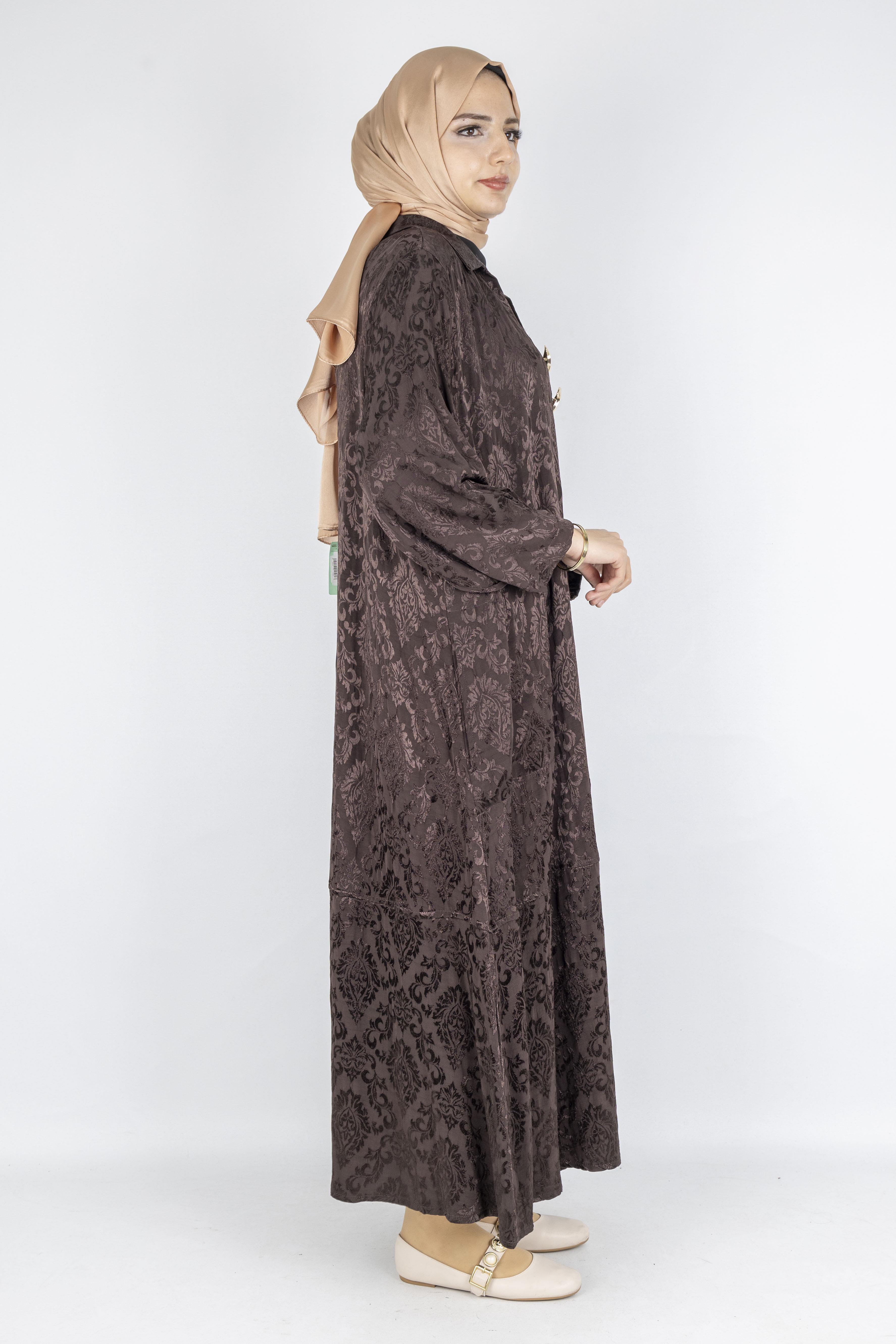 Büyük Beden Jakar Elbise Kahve OTW3873