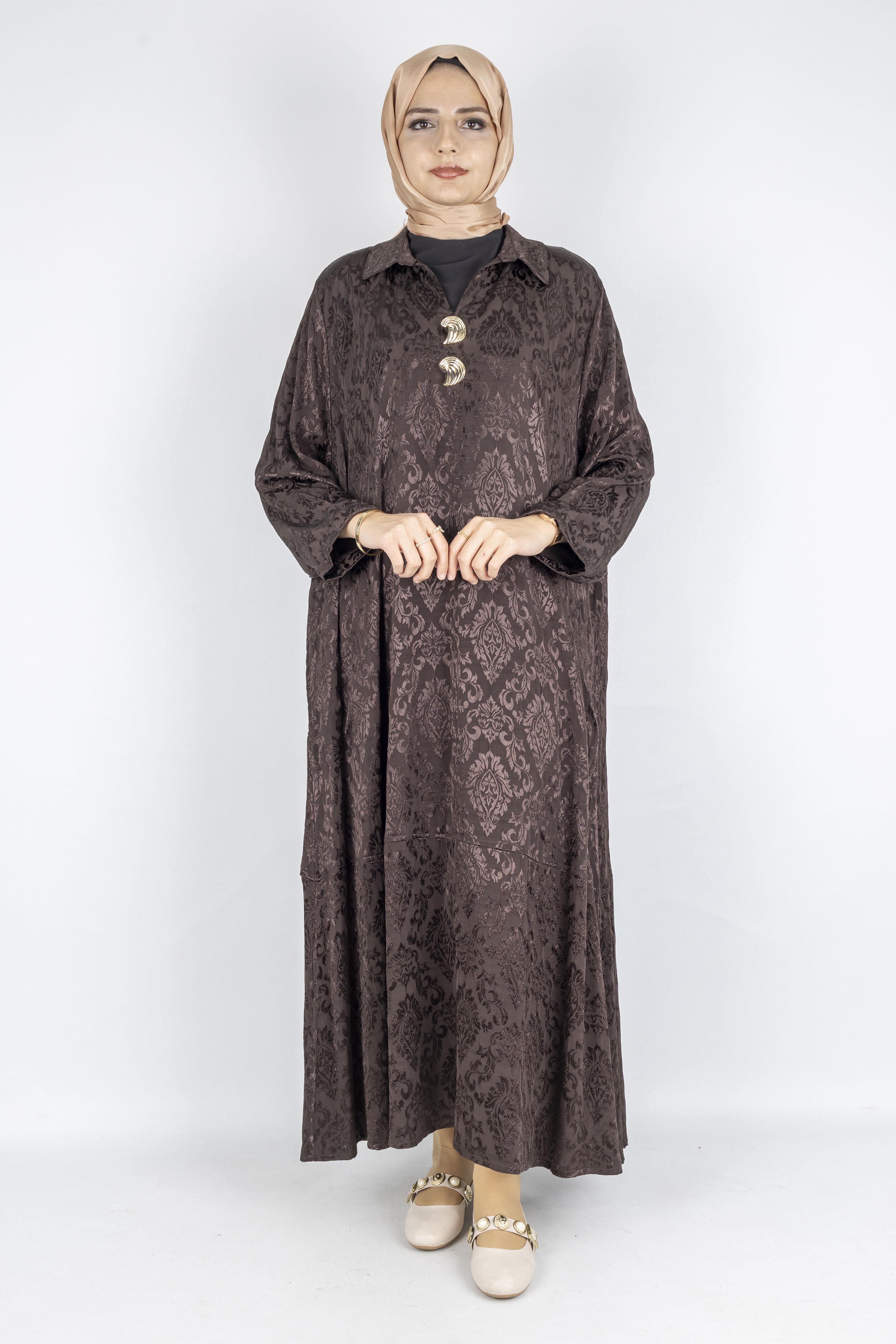 Büyük Beden Jakar Elbise Kahve OTW3873