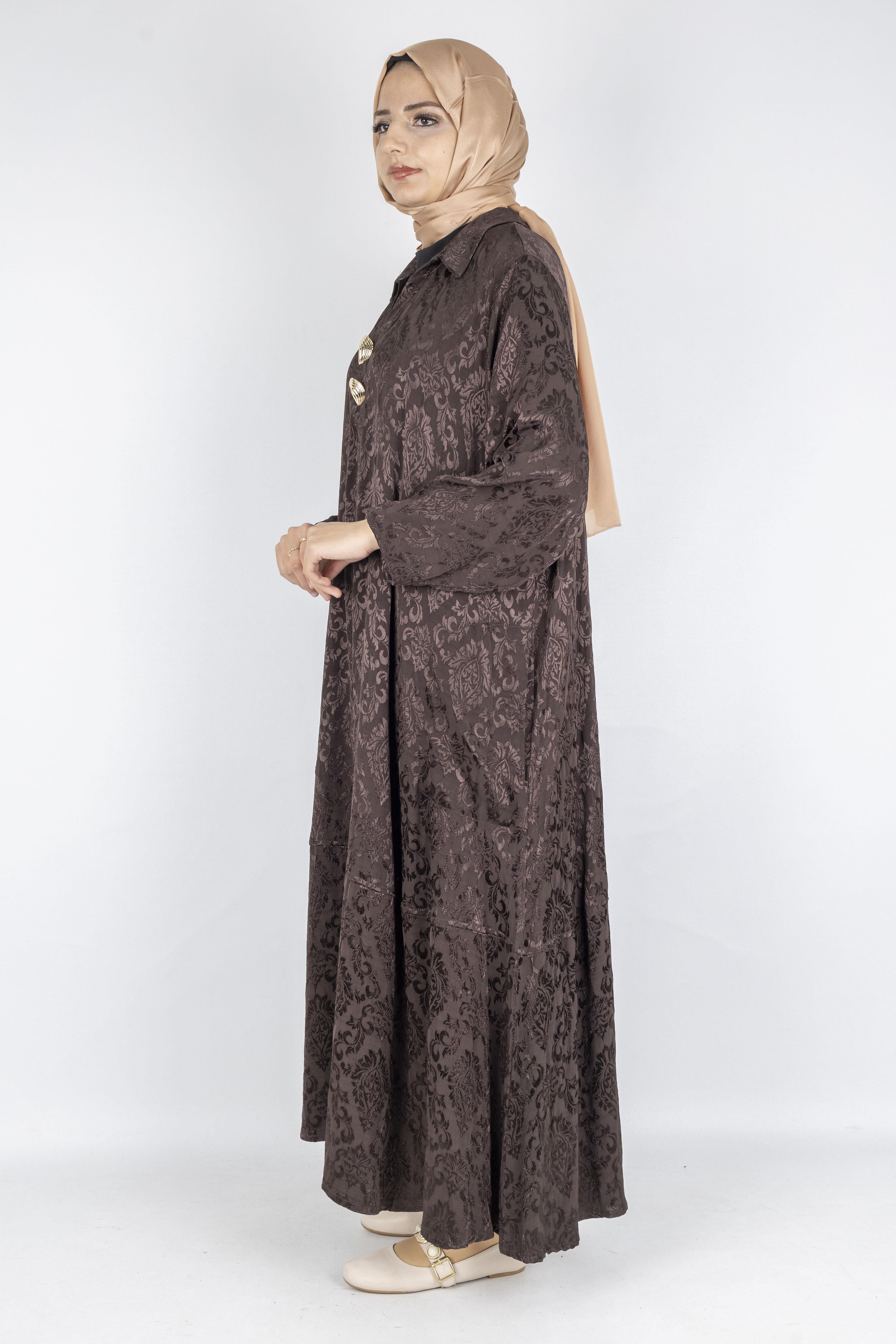 Büyük Beden Jakar Elbise Kahve OTW3873