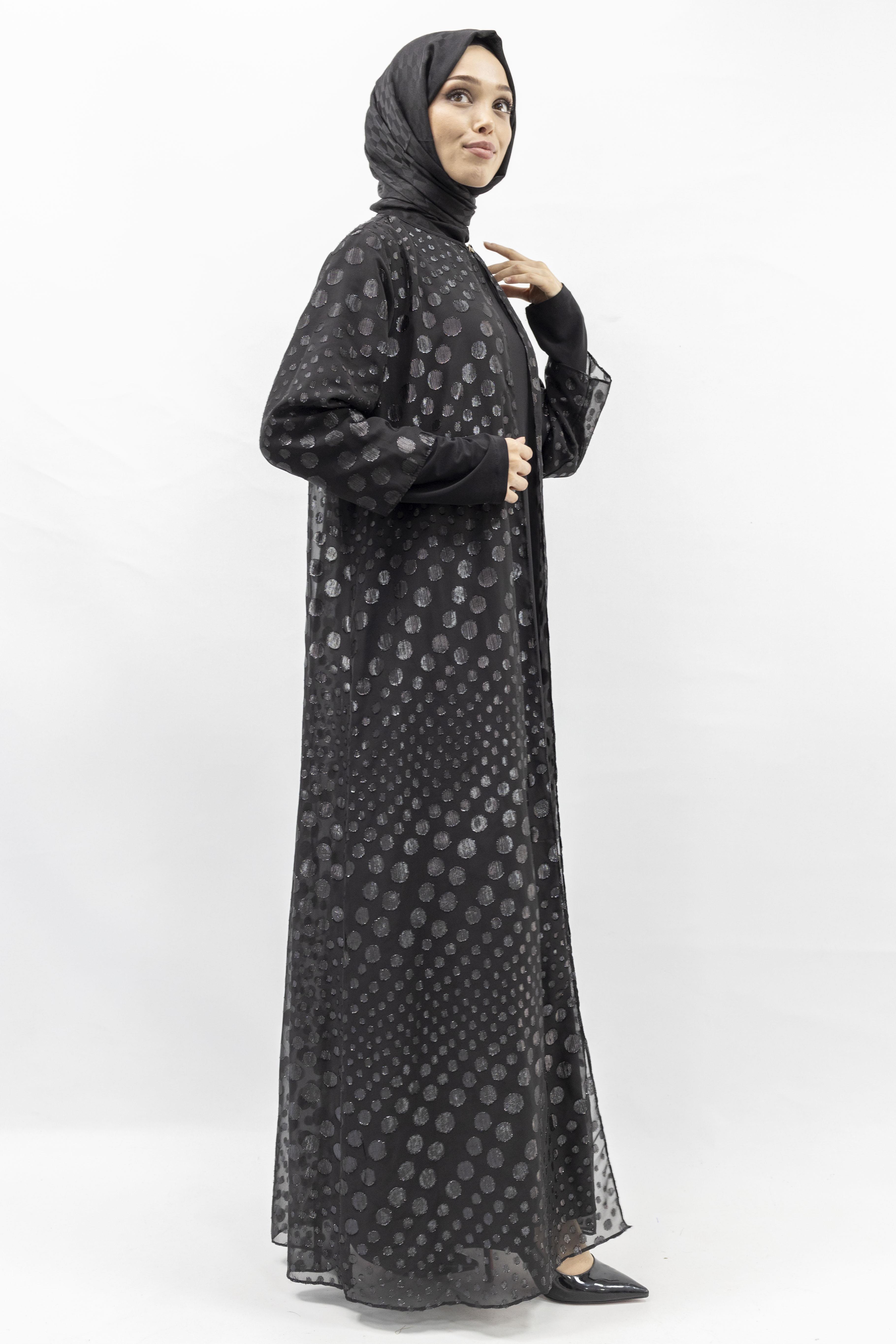 Büyük Beden Jakar Kumaş Abaya ve İçlik Takım Siyah OTW568