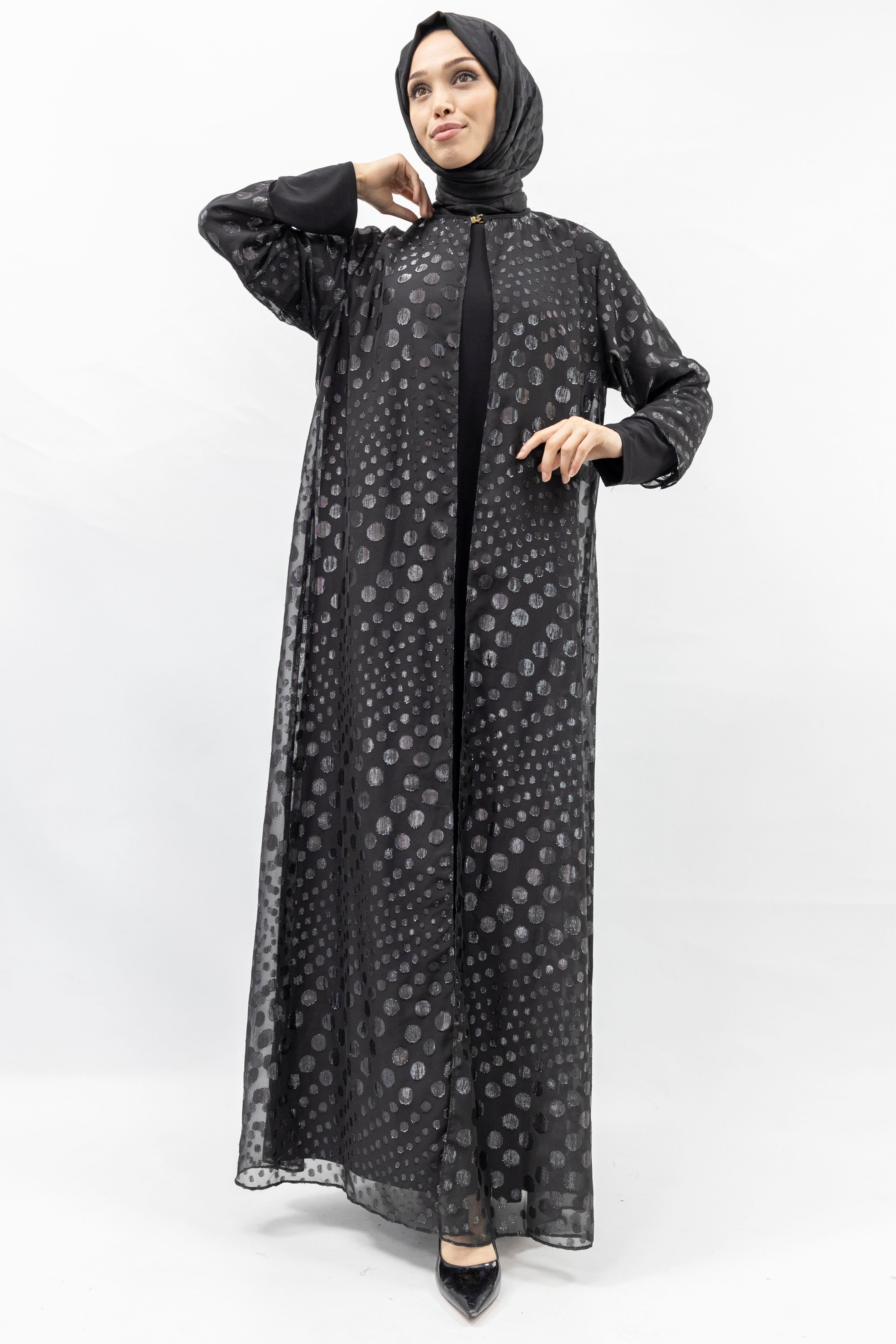 Büyük Beden Jakar Kumaş Abaya ve İçlik Takım Siyah OTW568