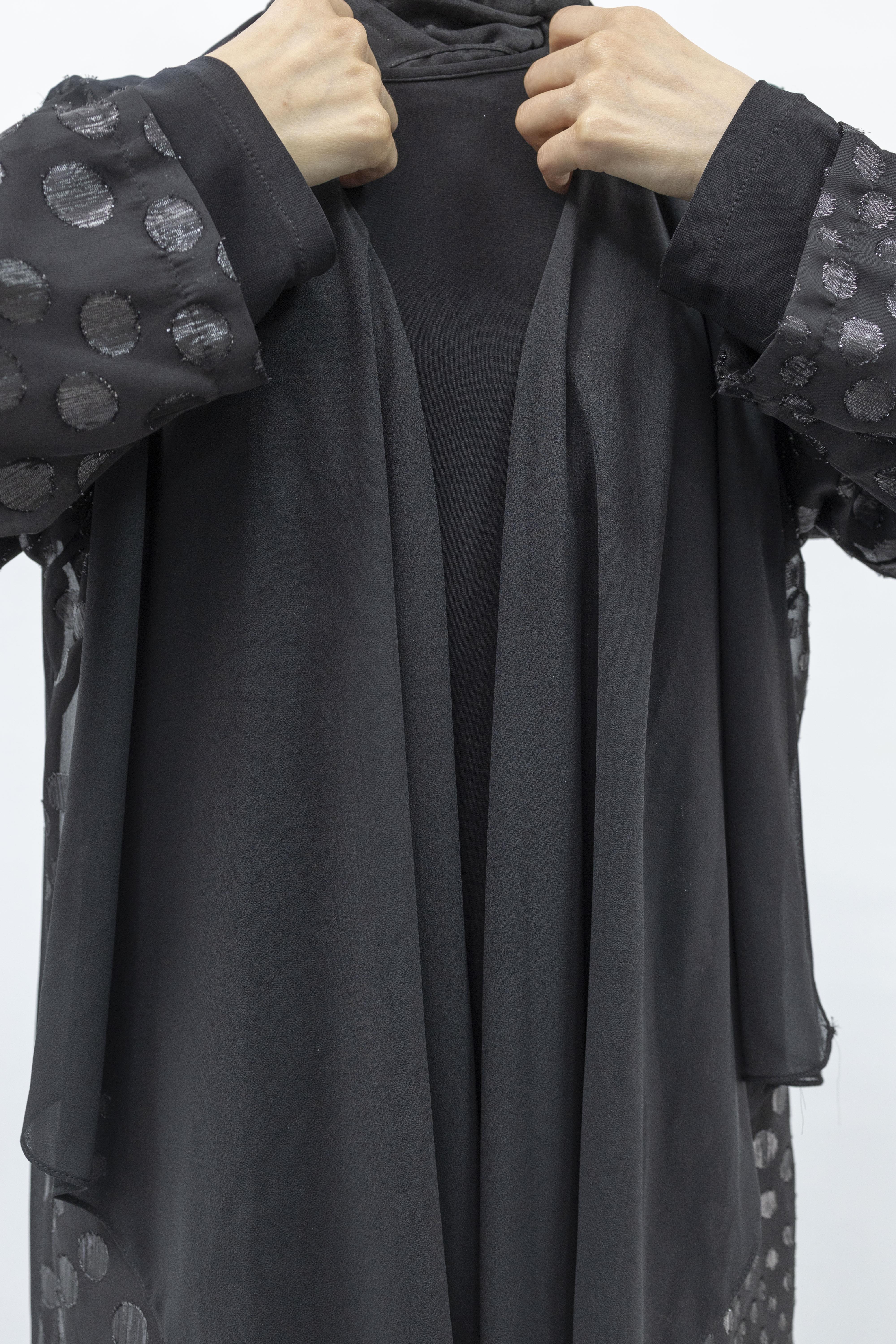 Büyük Beden Jakarlı Abaya ve İçlik elbise Takım Siyah OTW570