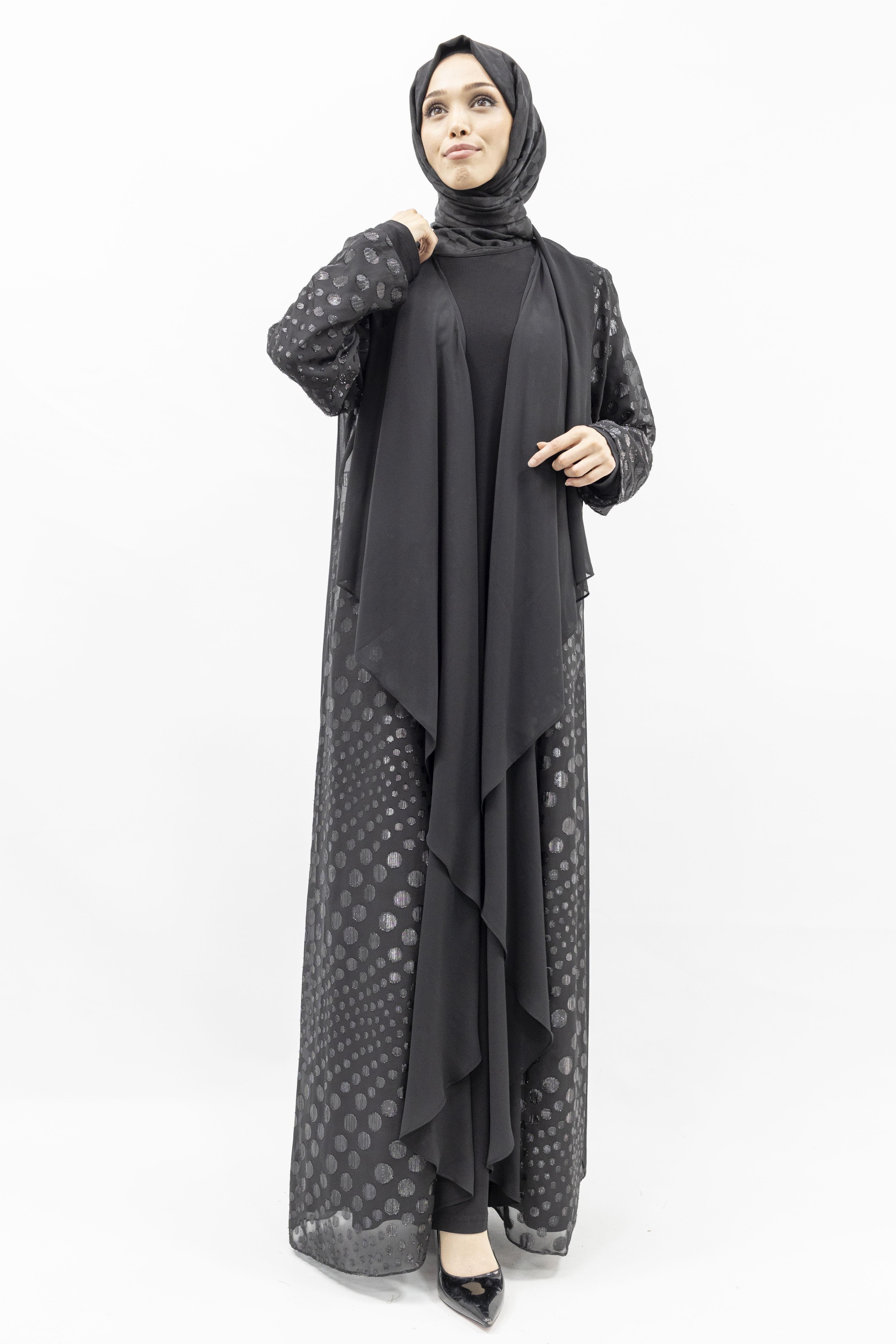 Büyük Beden Jakarlı Abaya ve İçlik elbise Takım Siyah OTW570