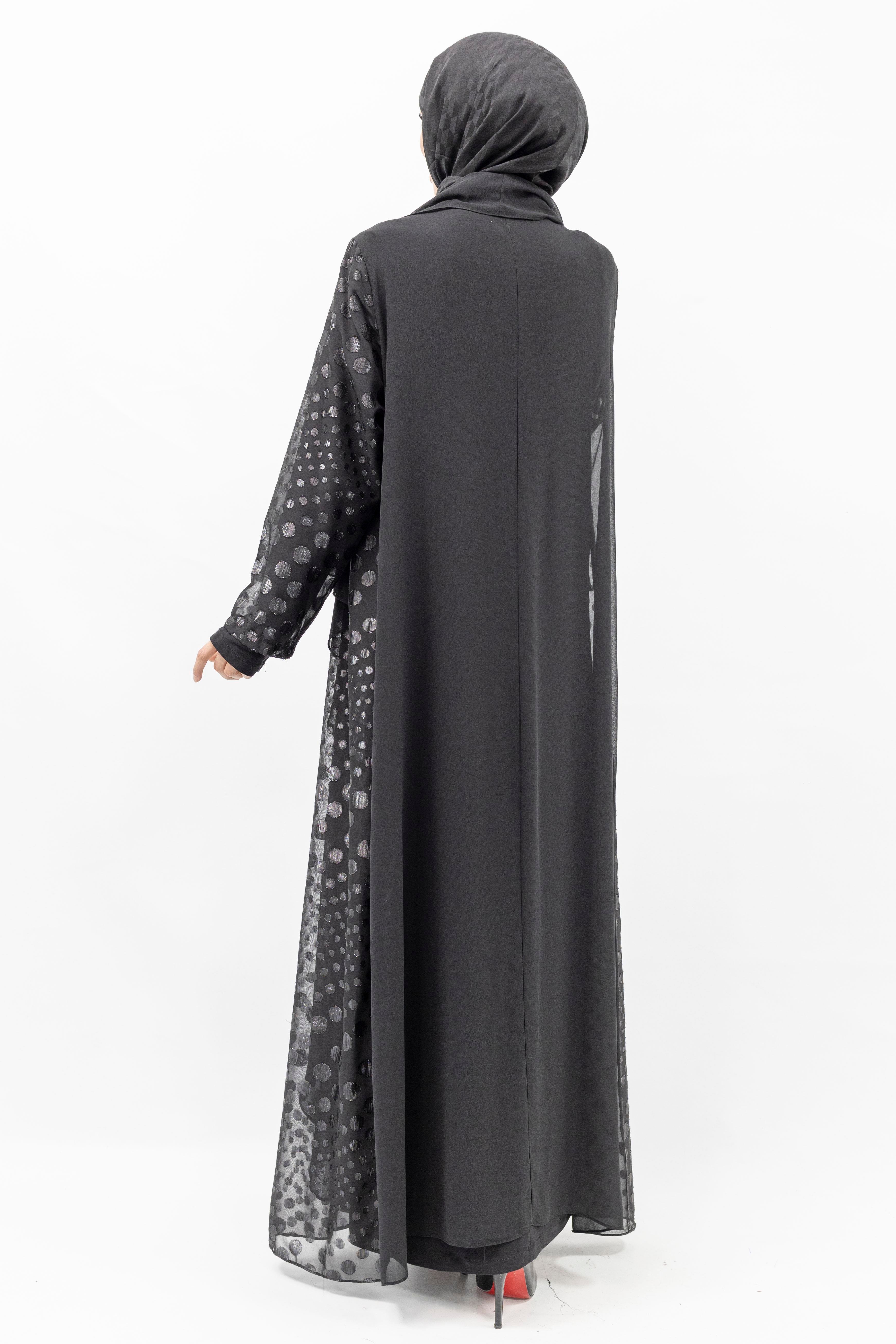 Büyük Beden Jakarlı Abaya ve İçlik elbise Takım Siyah OTW570