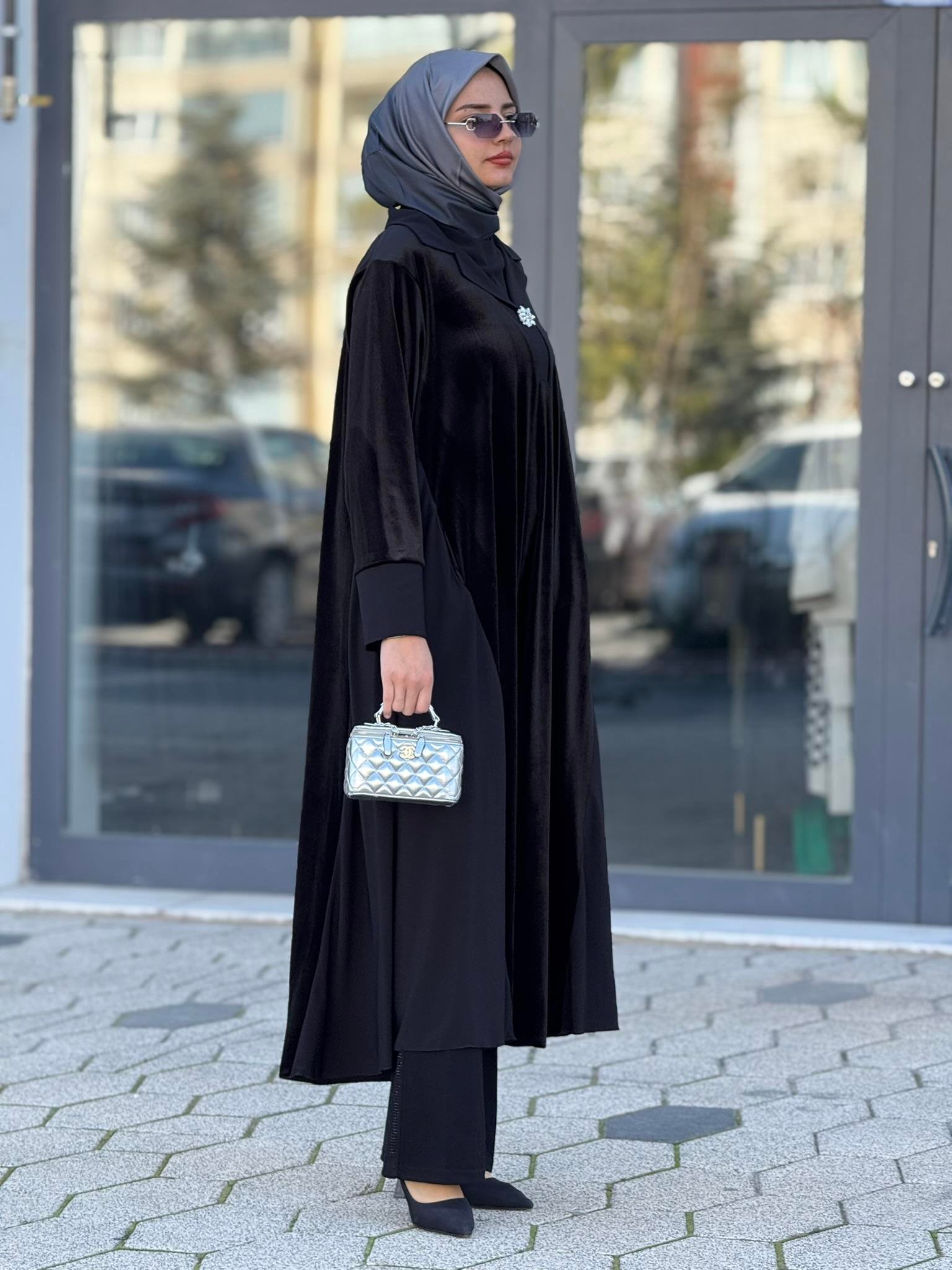 Büyük Beden Kadife Elbise Siyah OTW216227