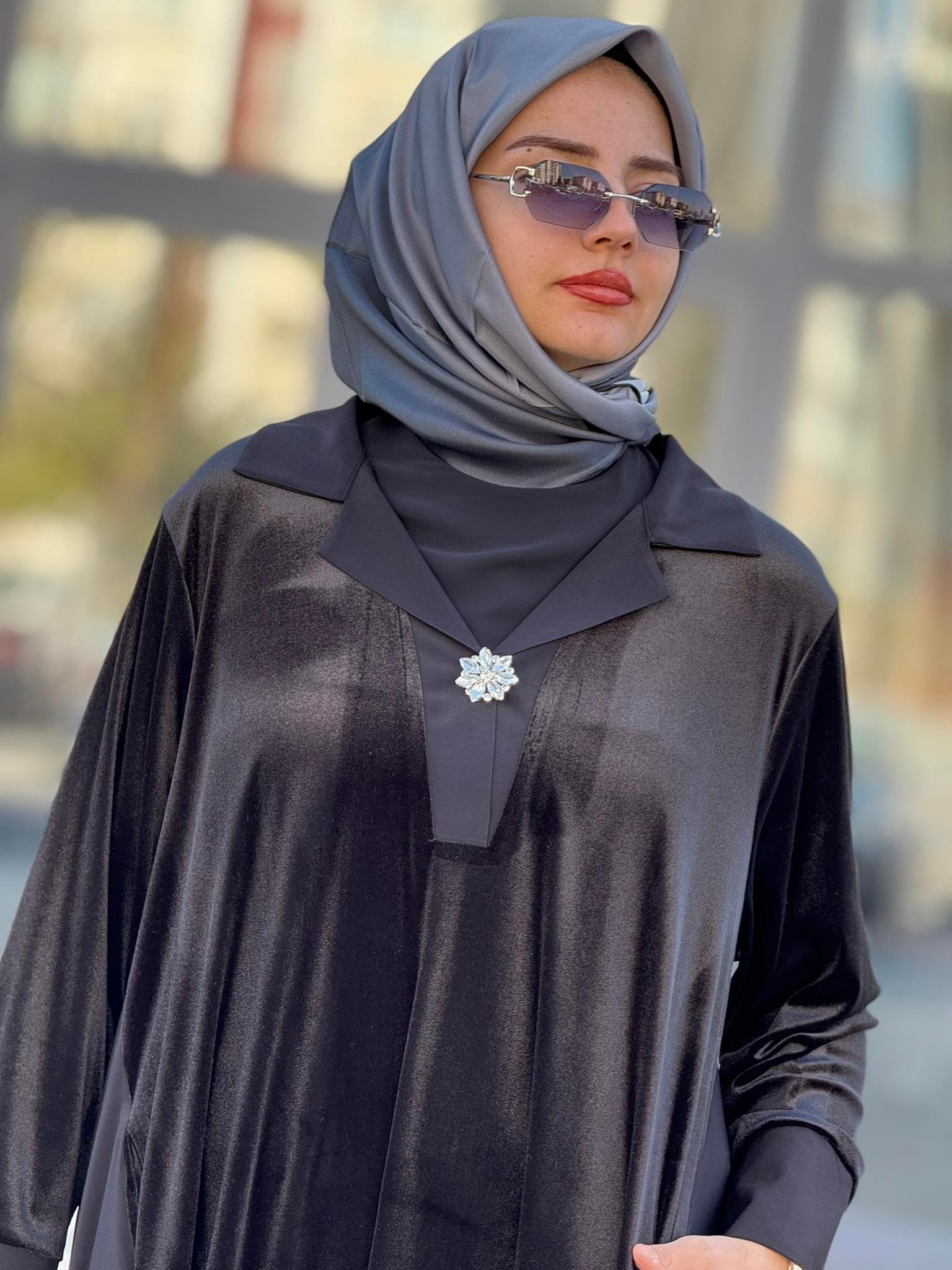 Büyük Beden Kadife Elbise Siyah OTW216227