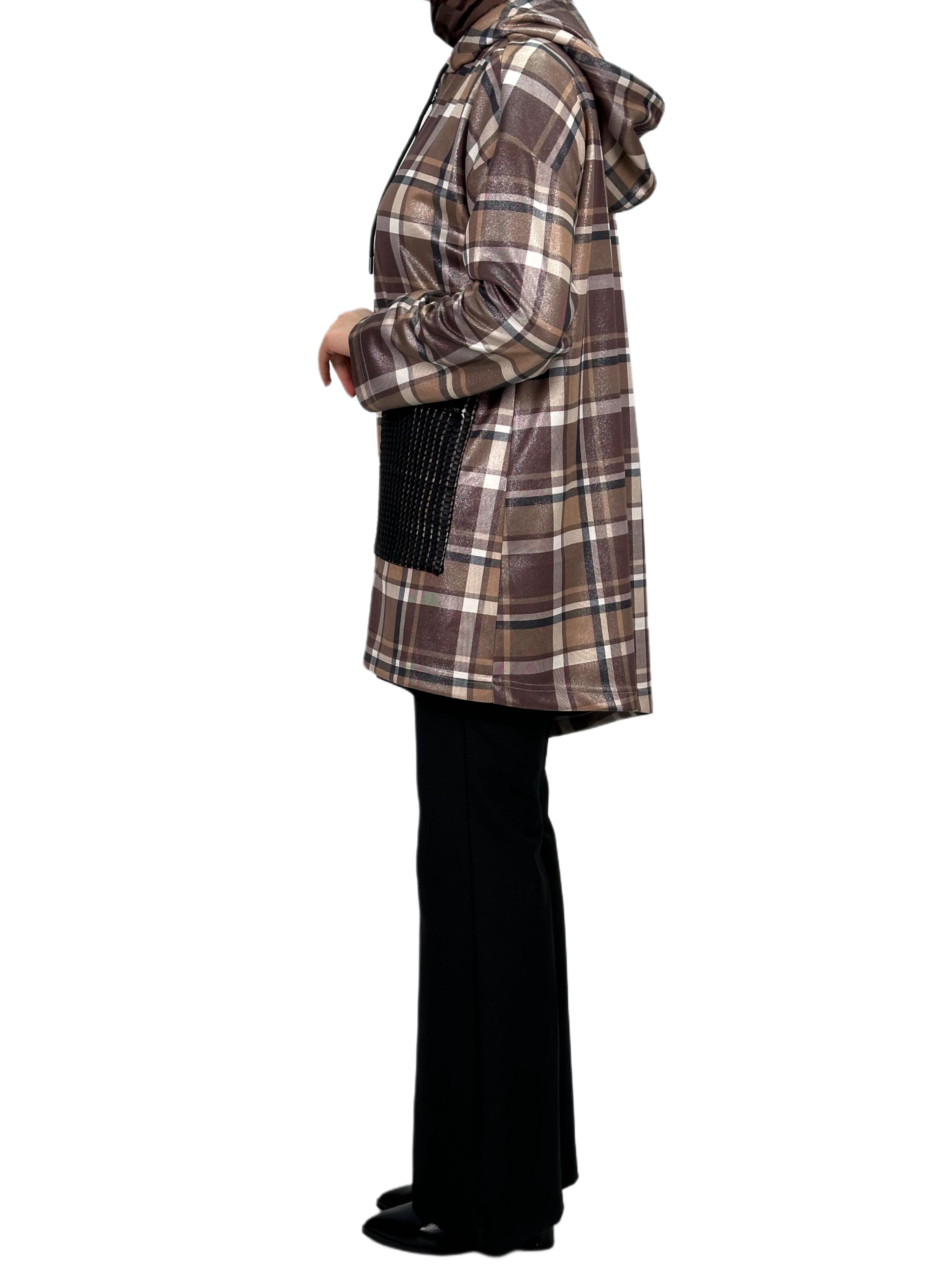 Büyük Beden Kareli Tunik Kahve OTW6026