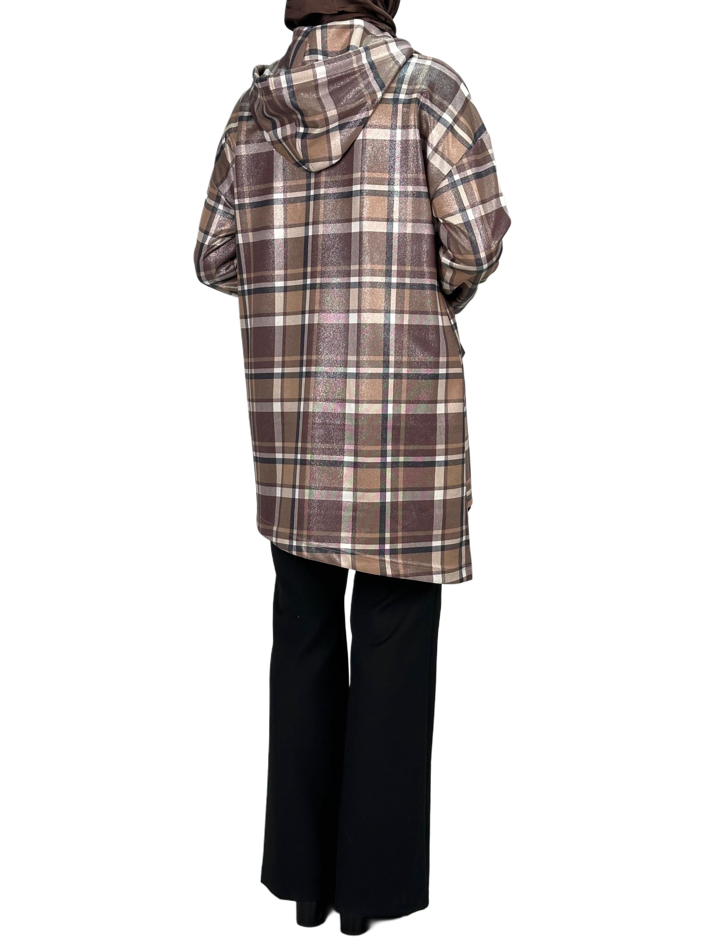 Büyük Beden Kareli Tunik Kahve OTW6026