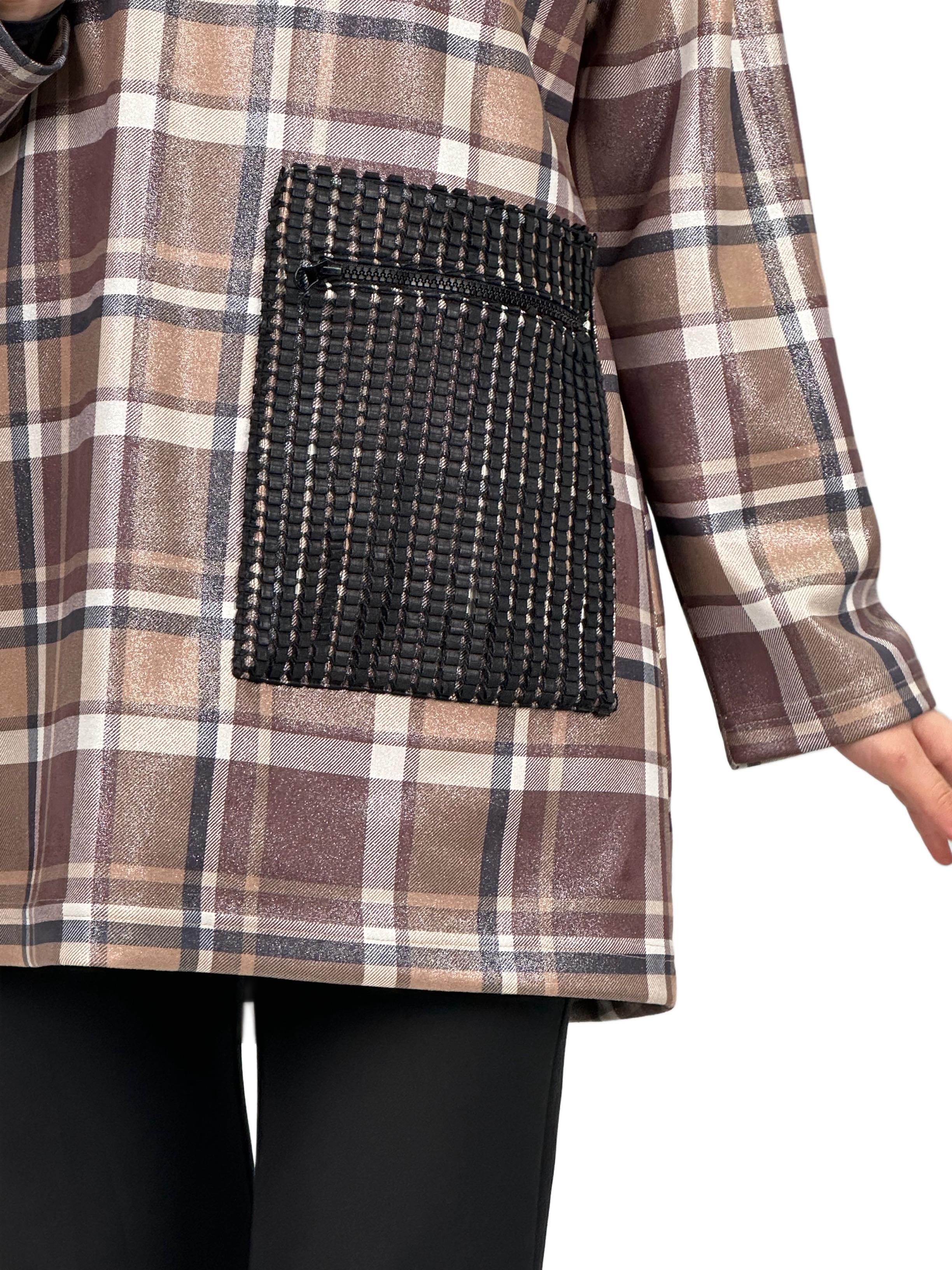 Büyük Beden Kareli Tunik Kahve OTW6026