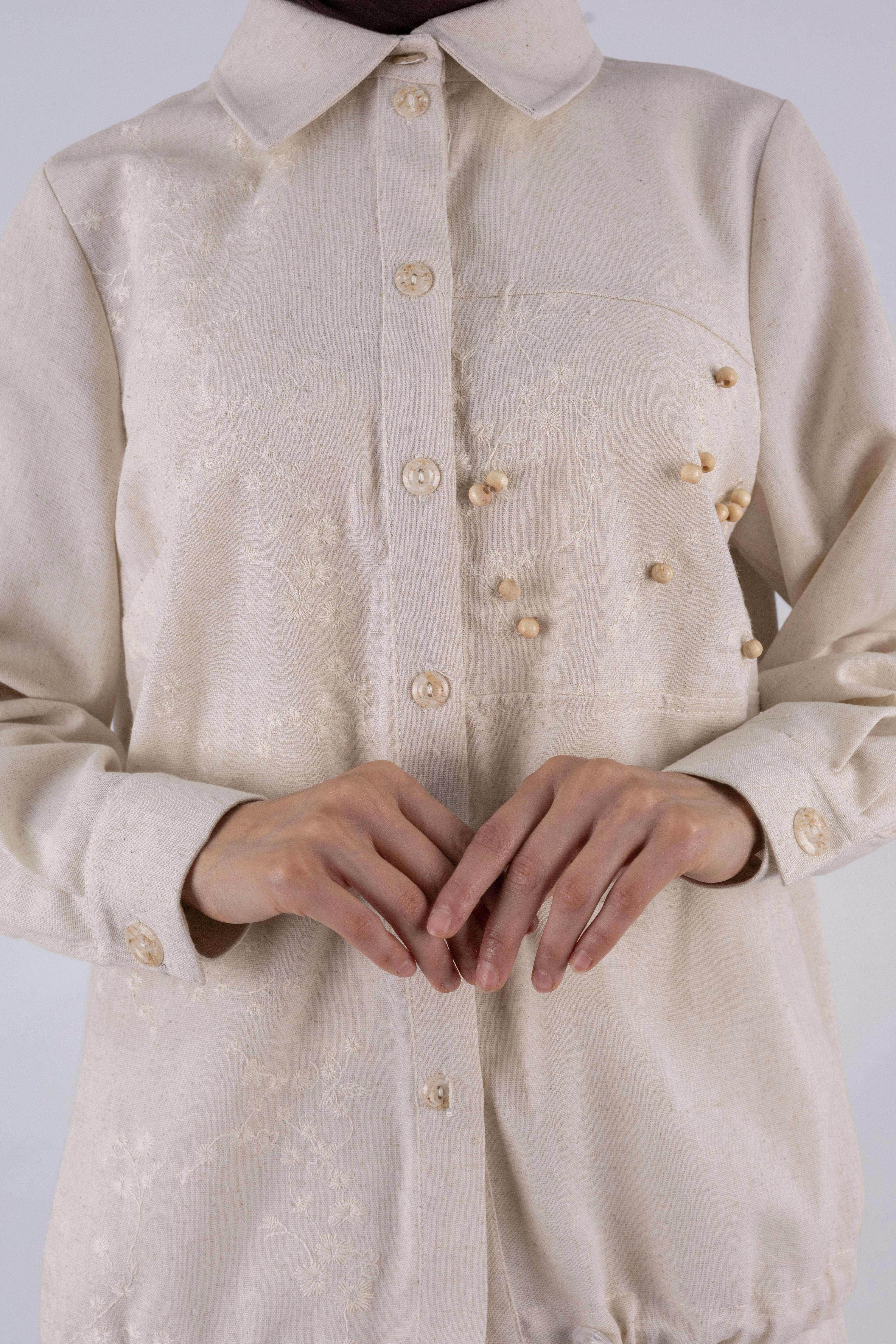 Büyük Beden Keten Etekli Takım Krem OTW1052