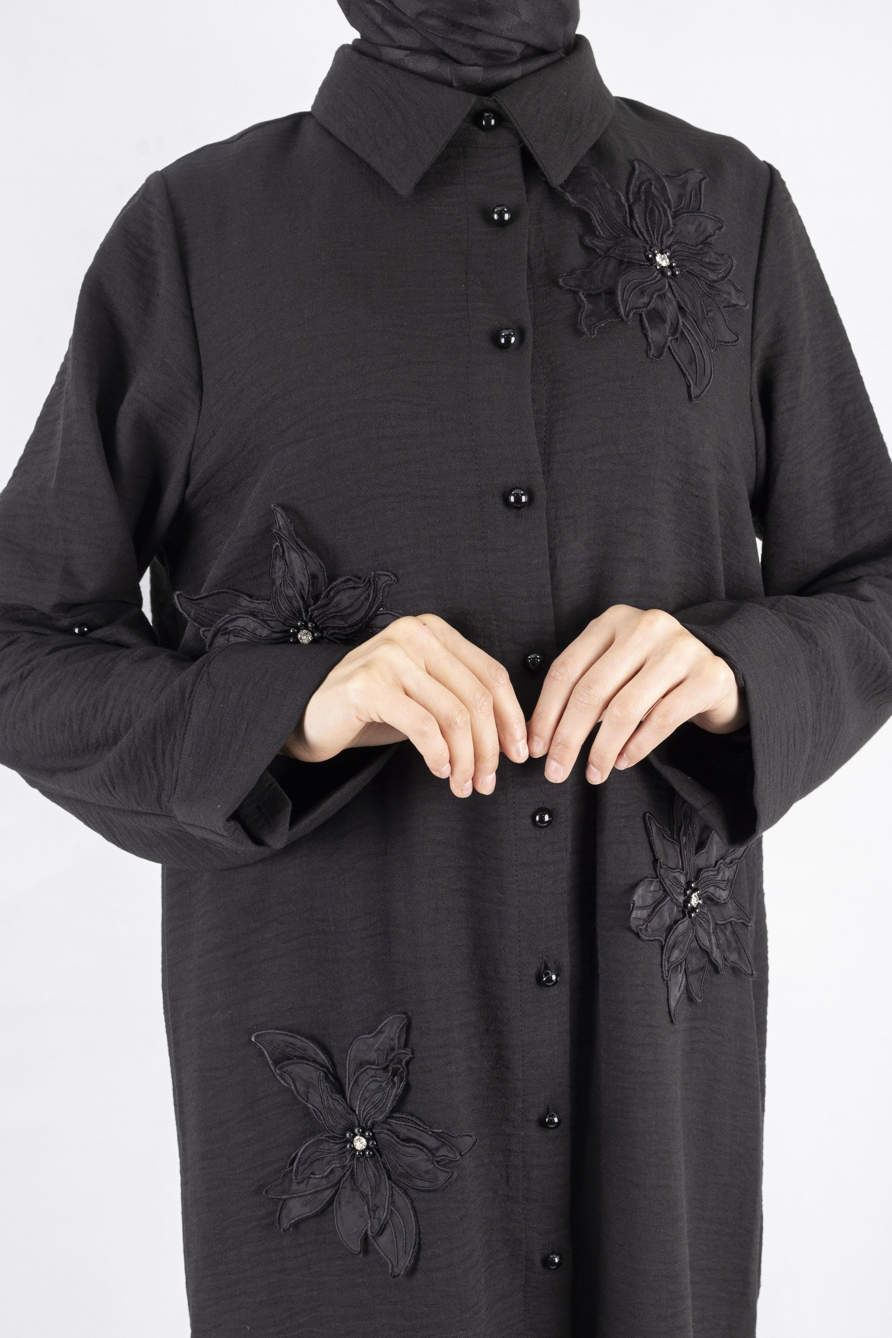 Büyük Beden Keten  Gömlek Siyah OTW44418