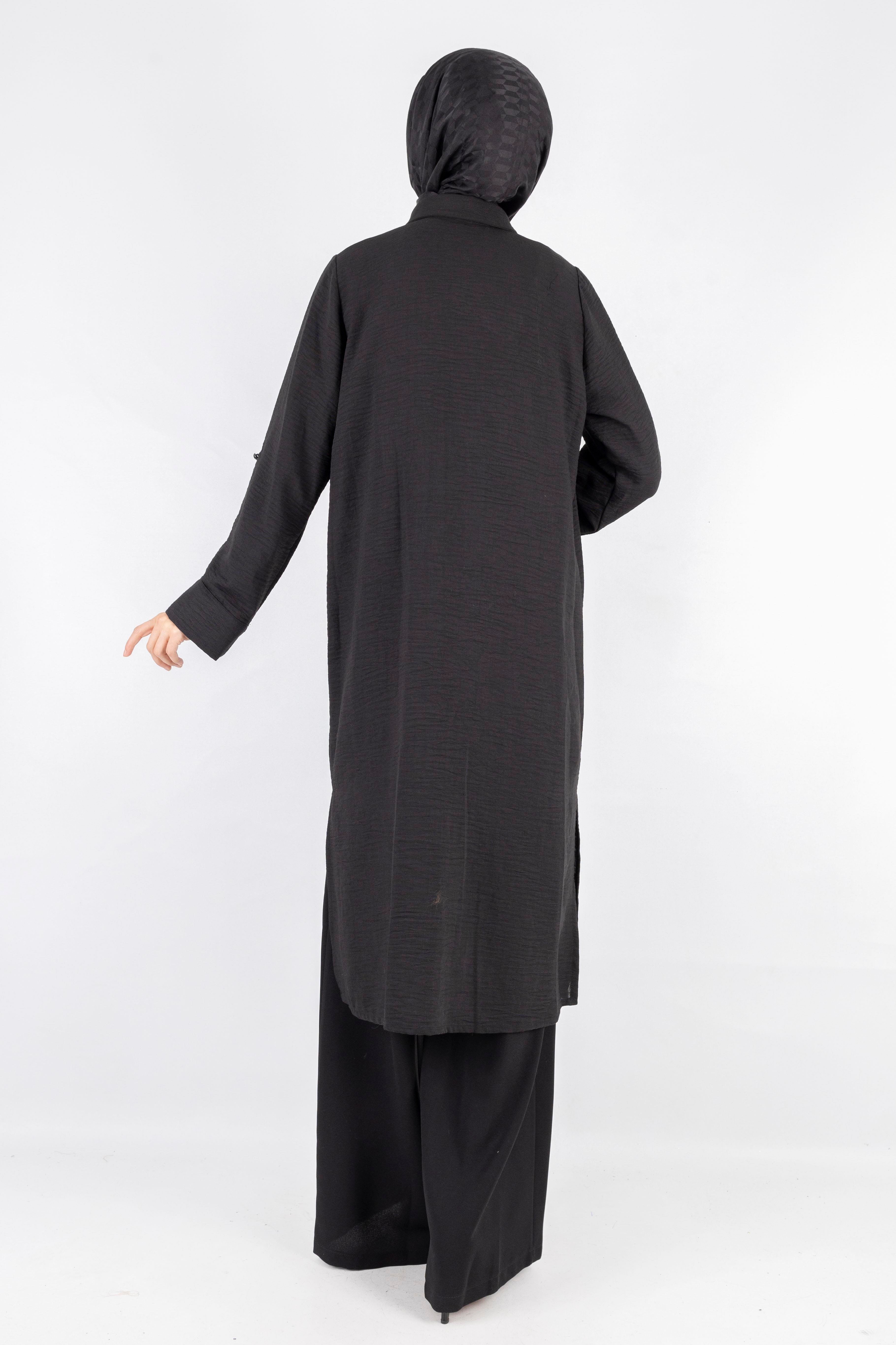 Büyük Beden Keten  Gömlek Siyah OTW44418