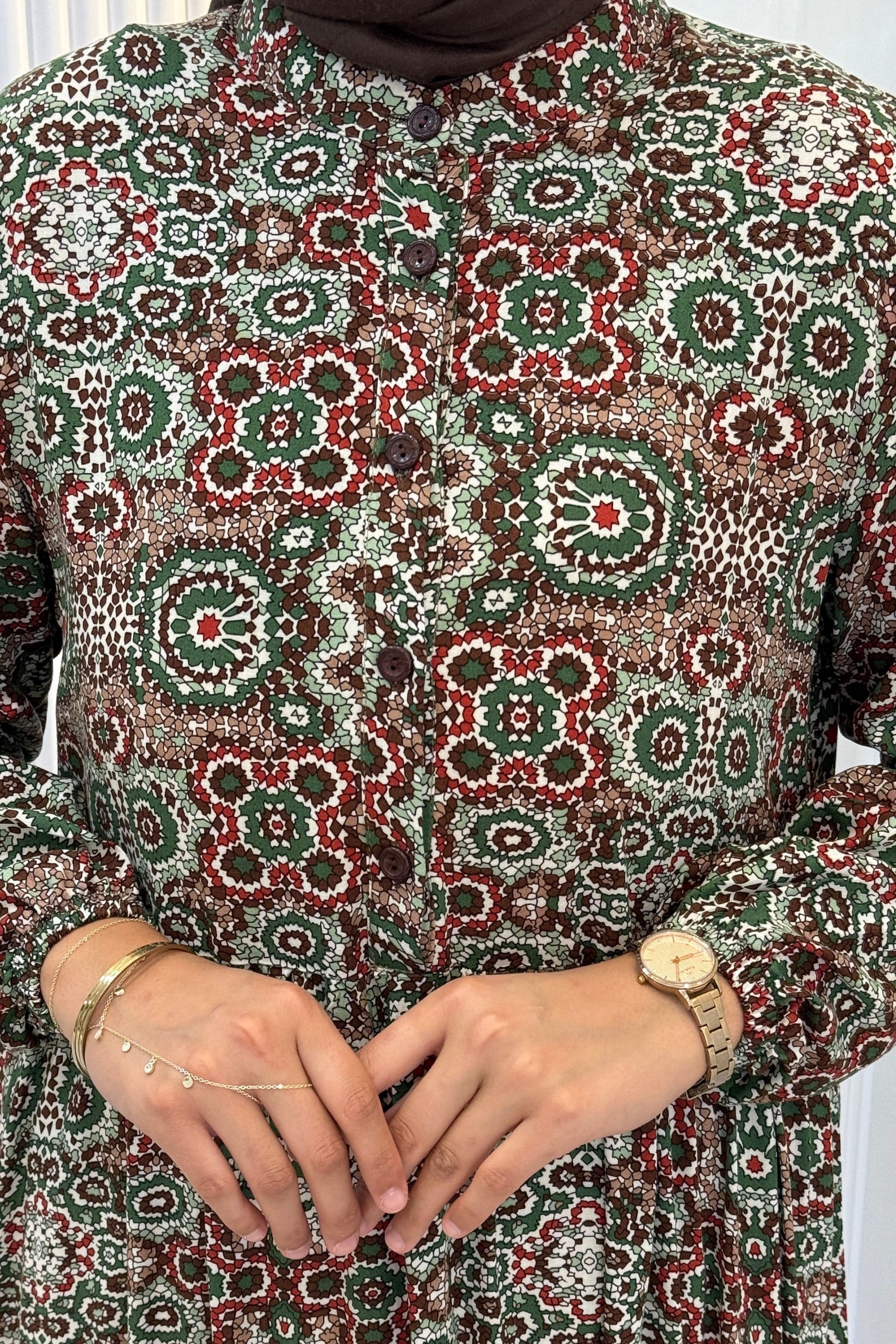 Büyük Beden Kilim Desenli Viskon Elbise Zümrüt OTW2093-2
