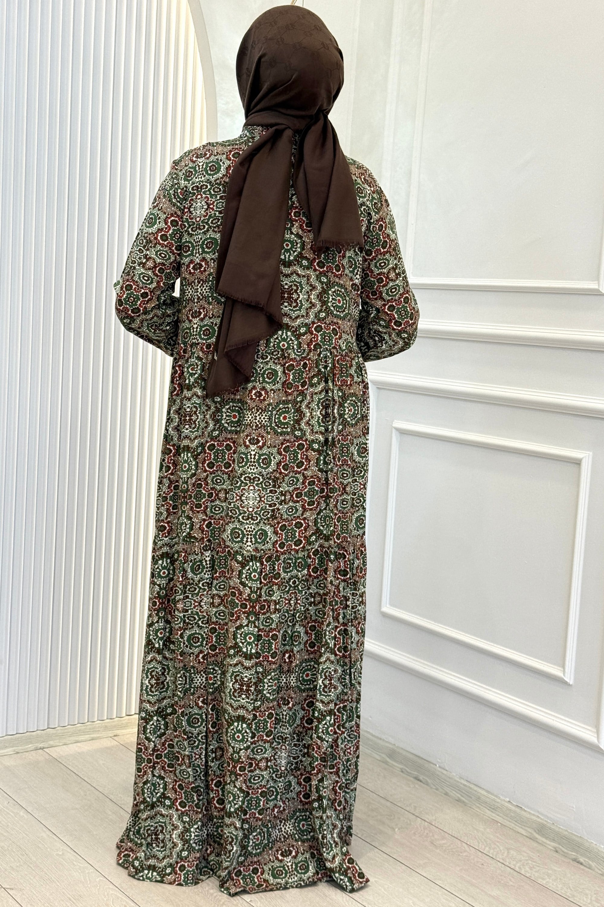 Büyük Beden Kilim Desenli Viskon Elbise Zümrüt OTW2093-2