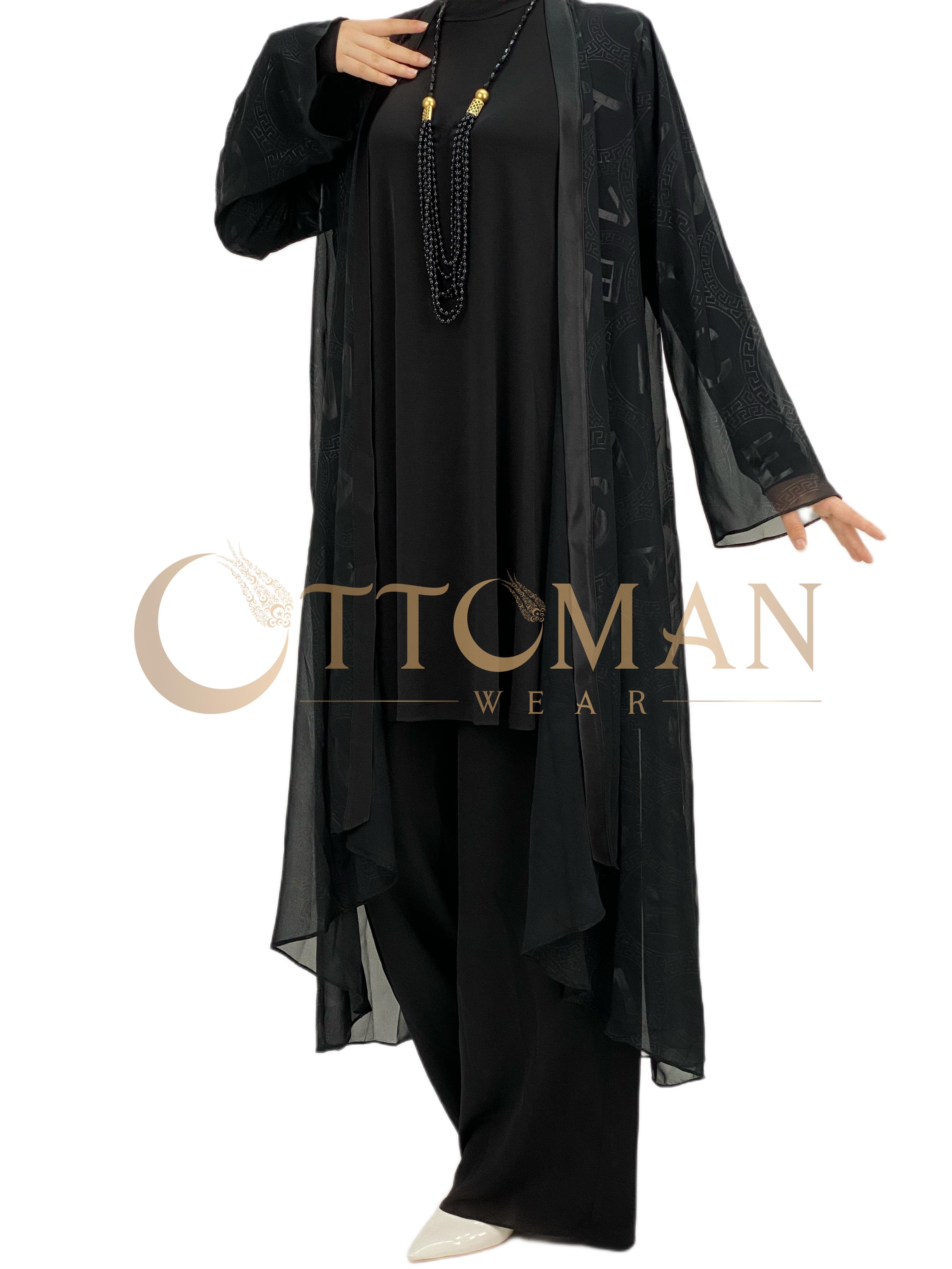 Büyük Beden Kimonolu Takım Siyah OTW40976