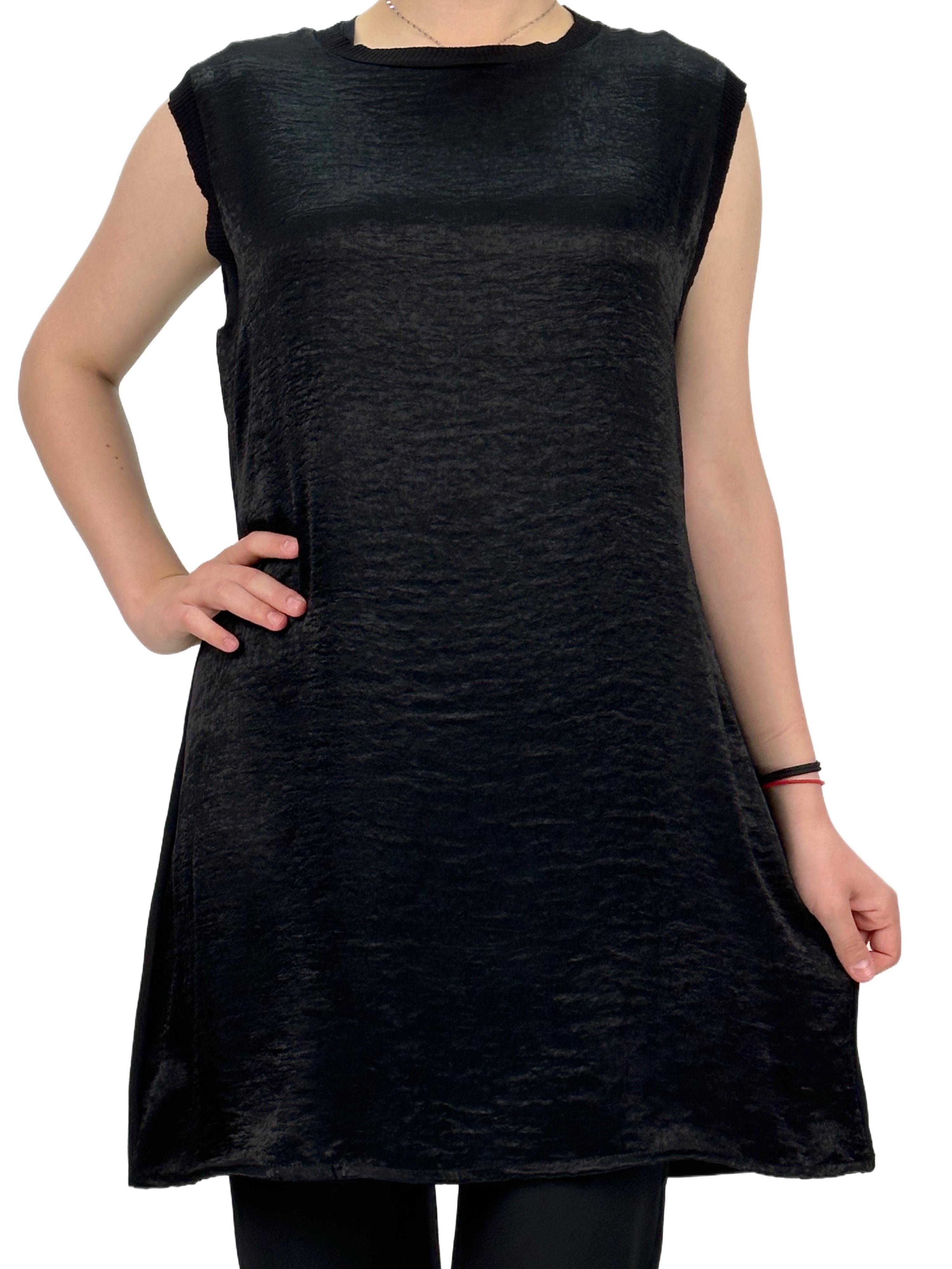 Büyük Beden Kolsuz Rayonlu Penye İçlik Siyah OTW403