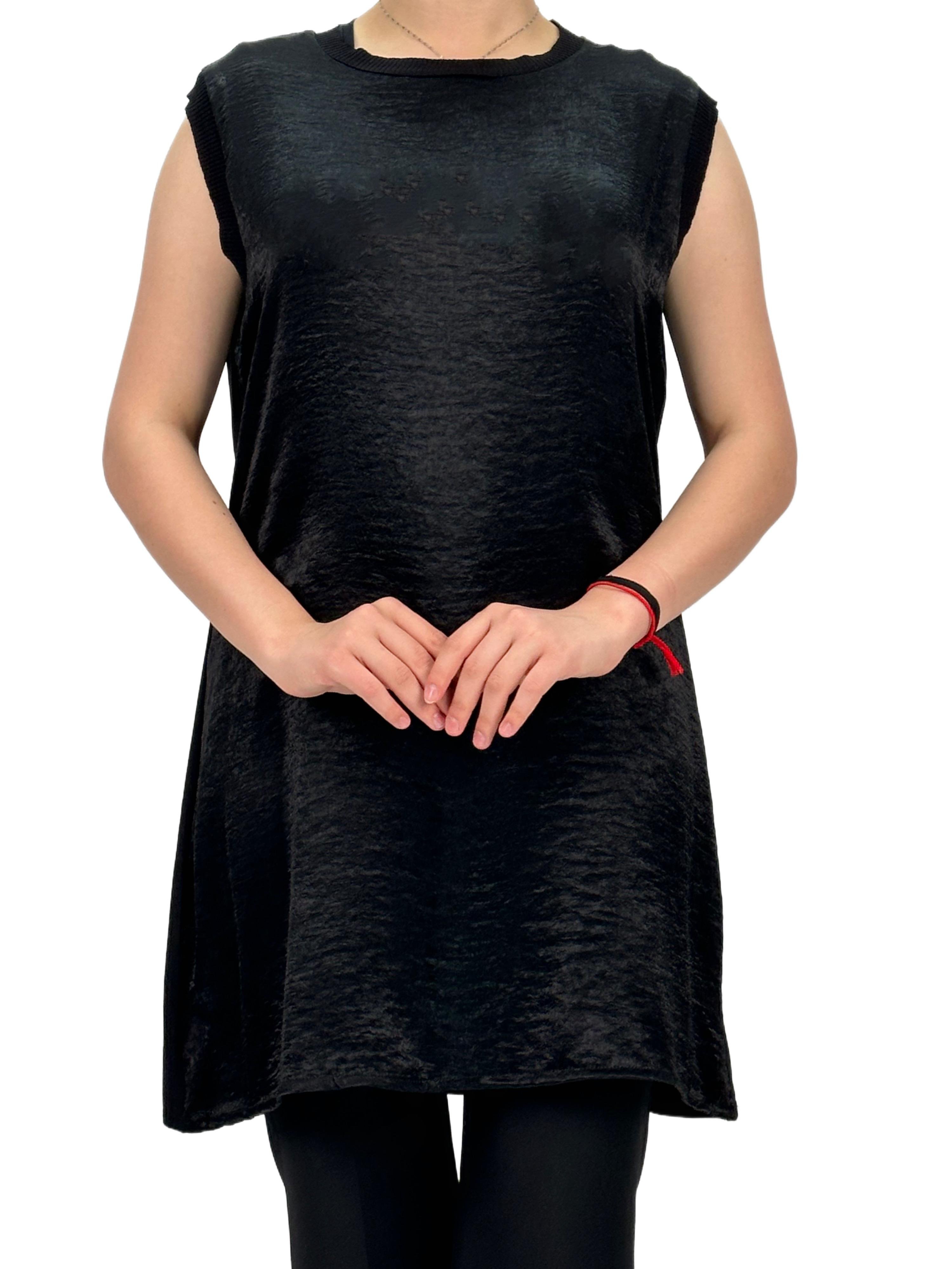 Büyük Beden Kolsuz Rayonlu Penye İçlik Siyah OTW403