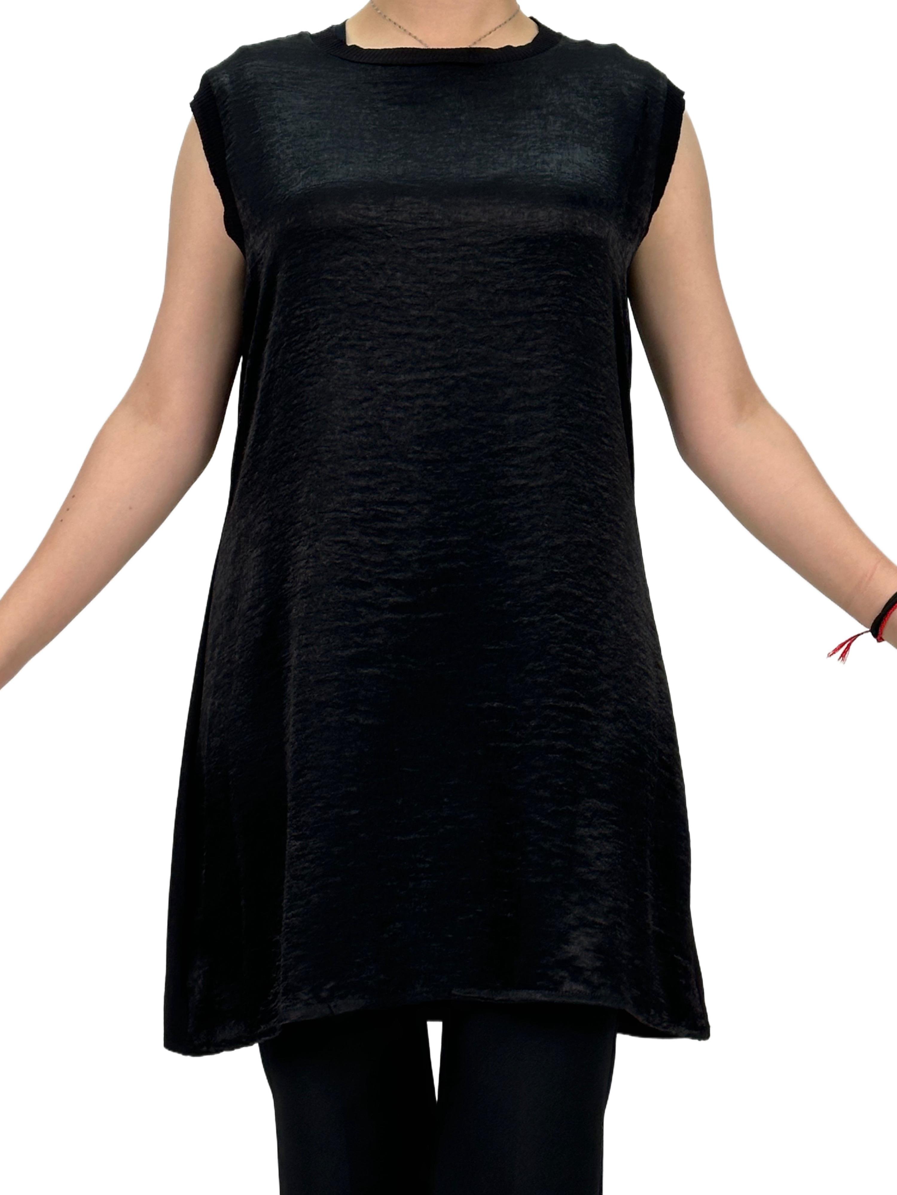 Büyük Beden Kolsuz Rayonlu Penye İçlik Siyah OTW403