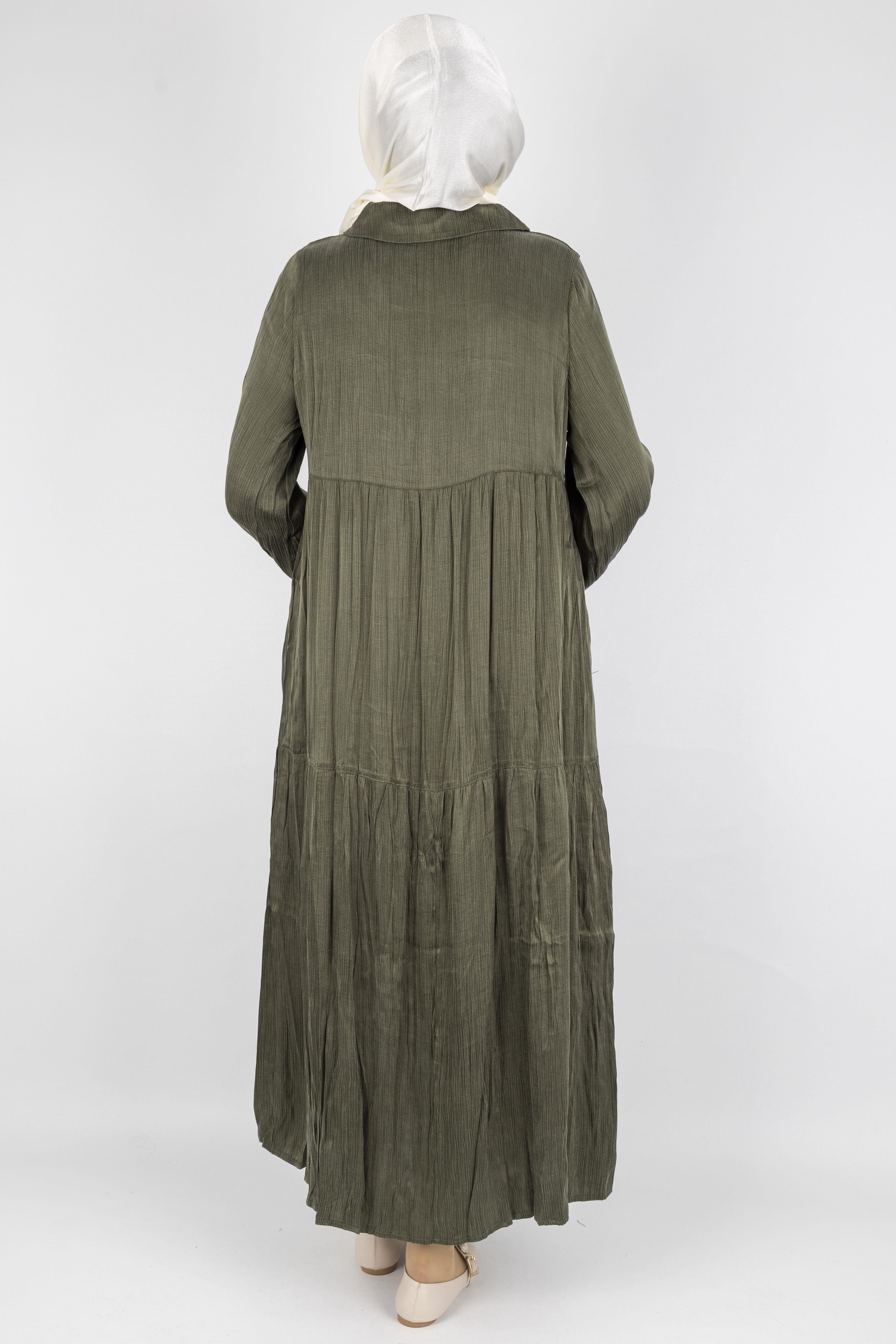 Büyük Beden Kolyeli Qupra Kumaş Elbise Haki OTW5793