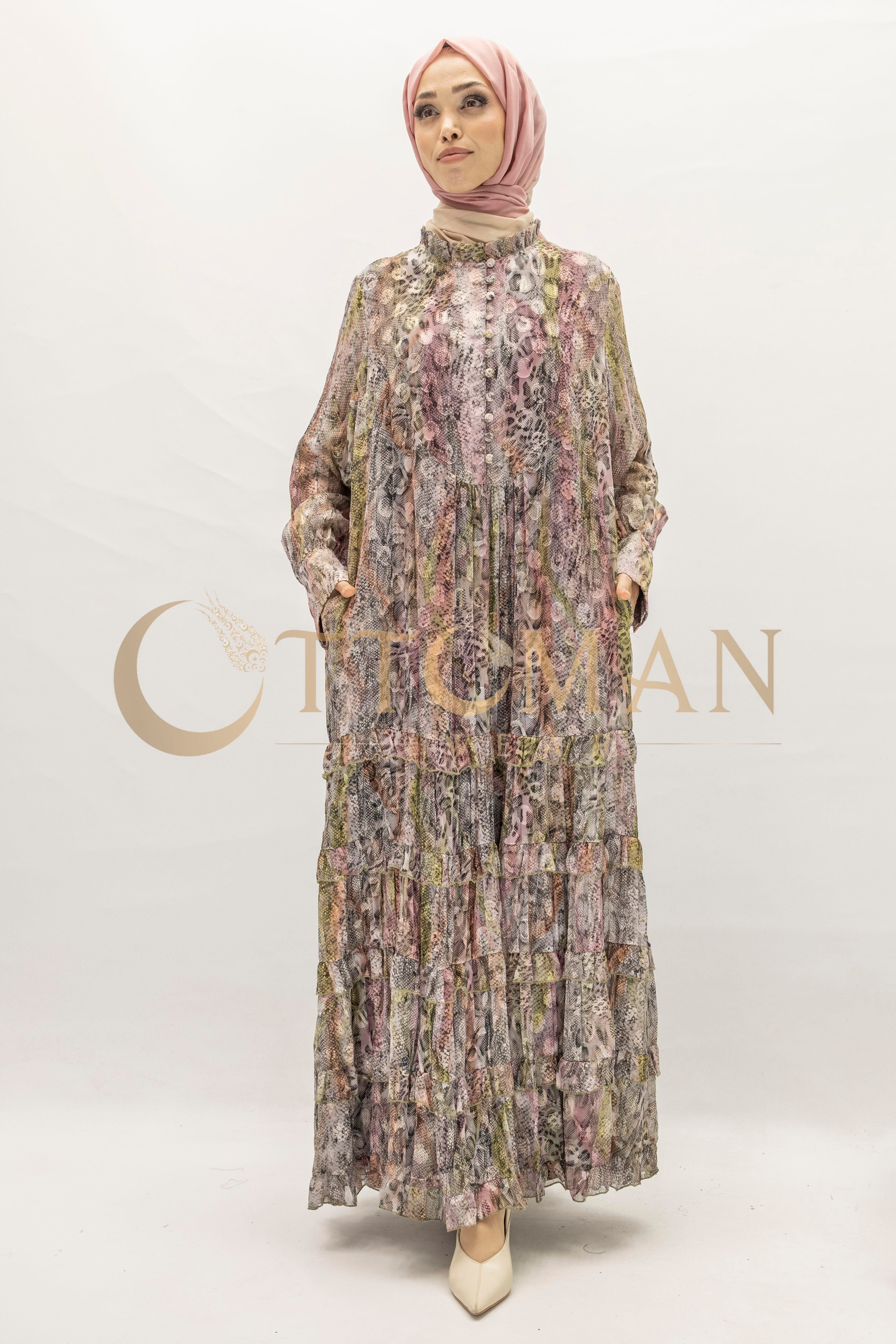 Büyük Beden Leopar Desenli Elbise Pembe OTW5867