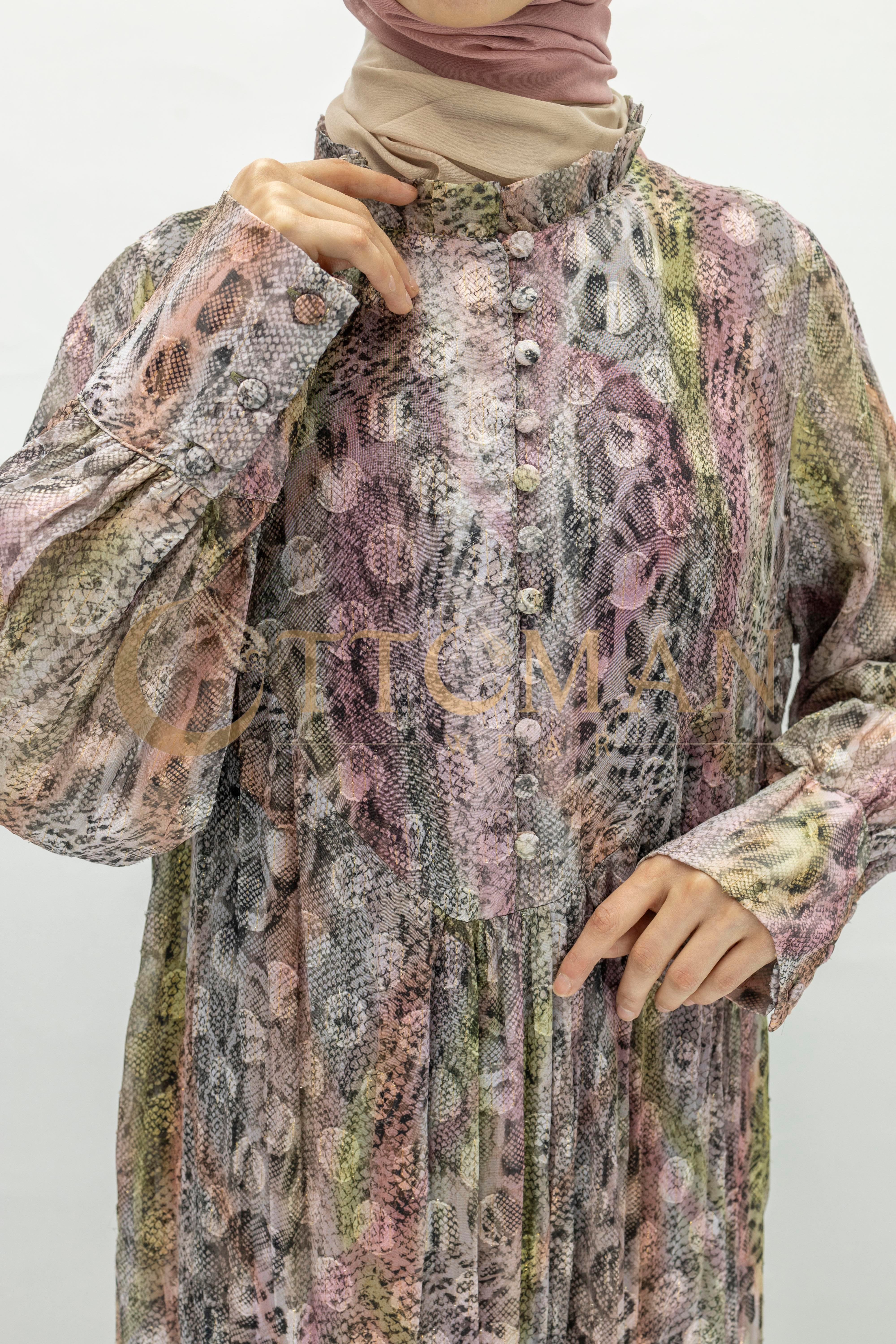 Büyük Beden Leopar Desenli Elbise Pembe OTW5867