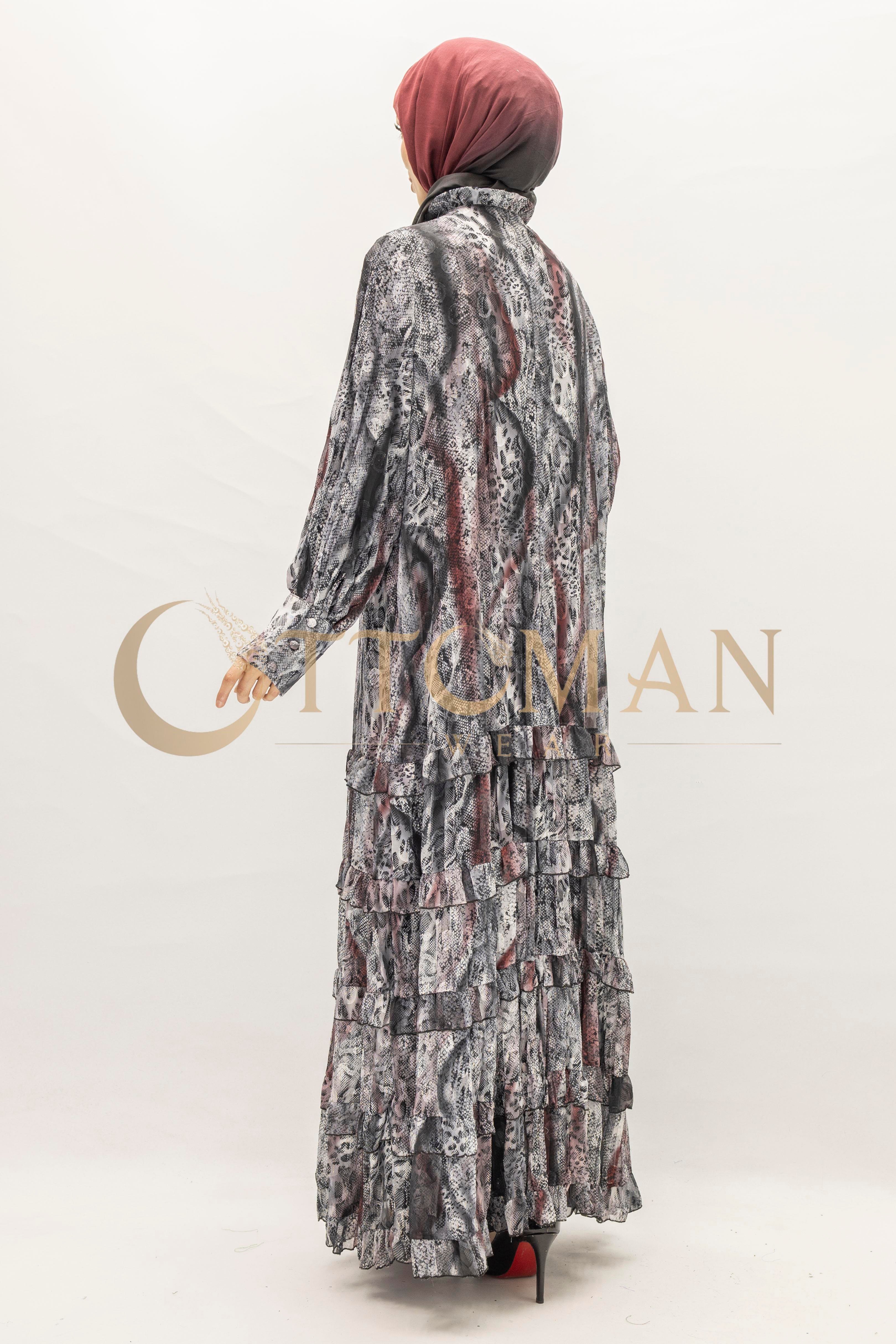 Büyük Beden Leopar Desenli Elbise Siyah OTW5867