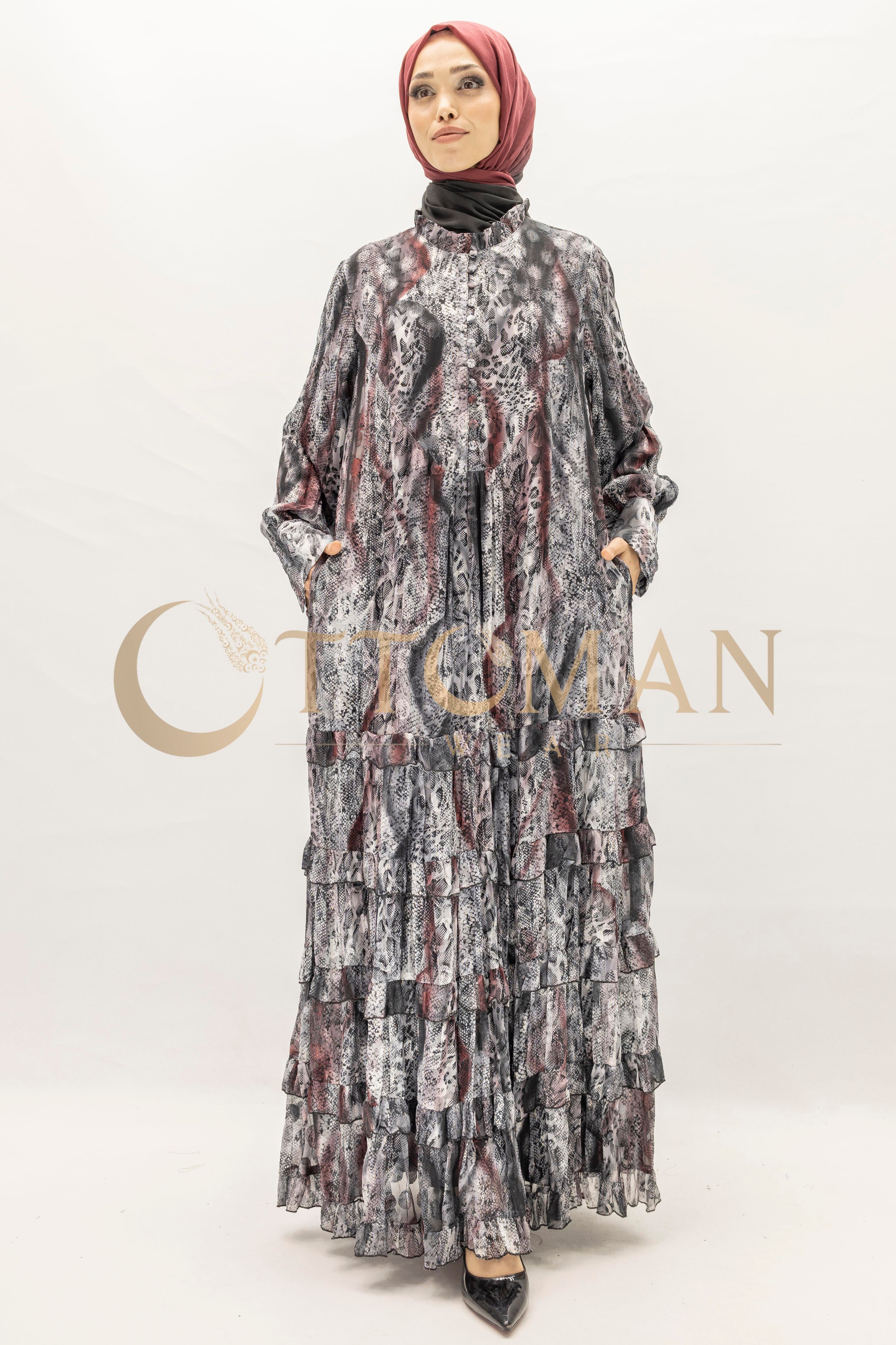 Büyük Beden Leopar Desenli Elbise Siyah OTW5867