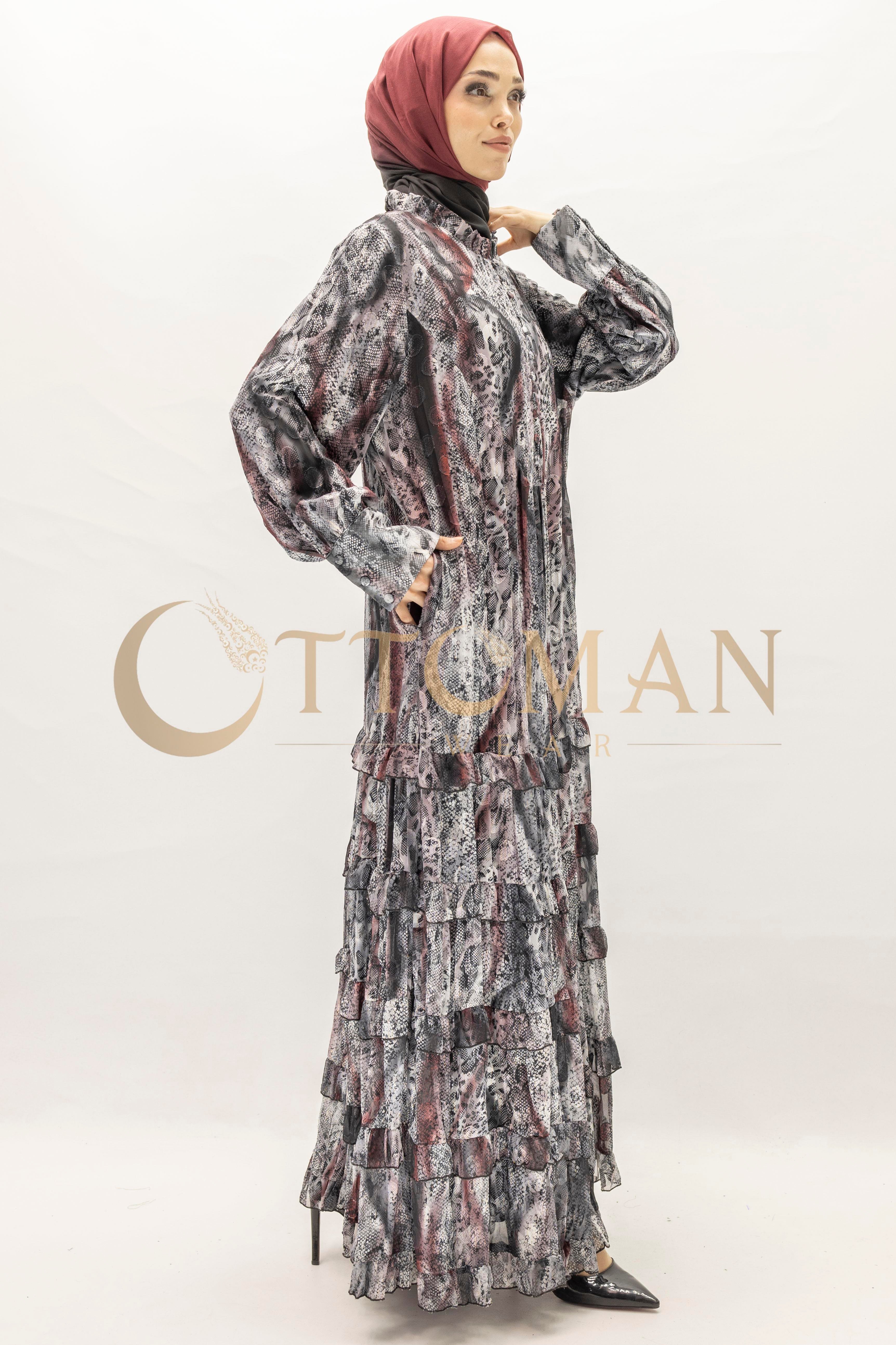 Büyük Beden Leopar Desenli Elbise Siyah OTW5867