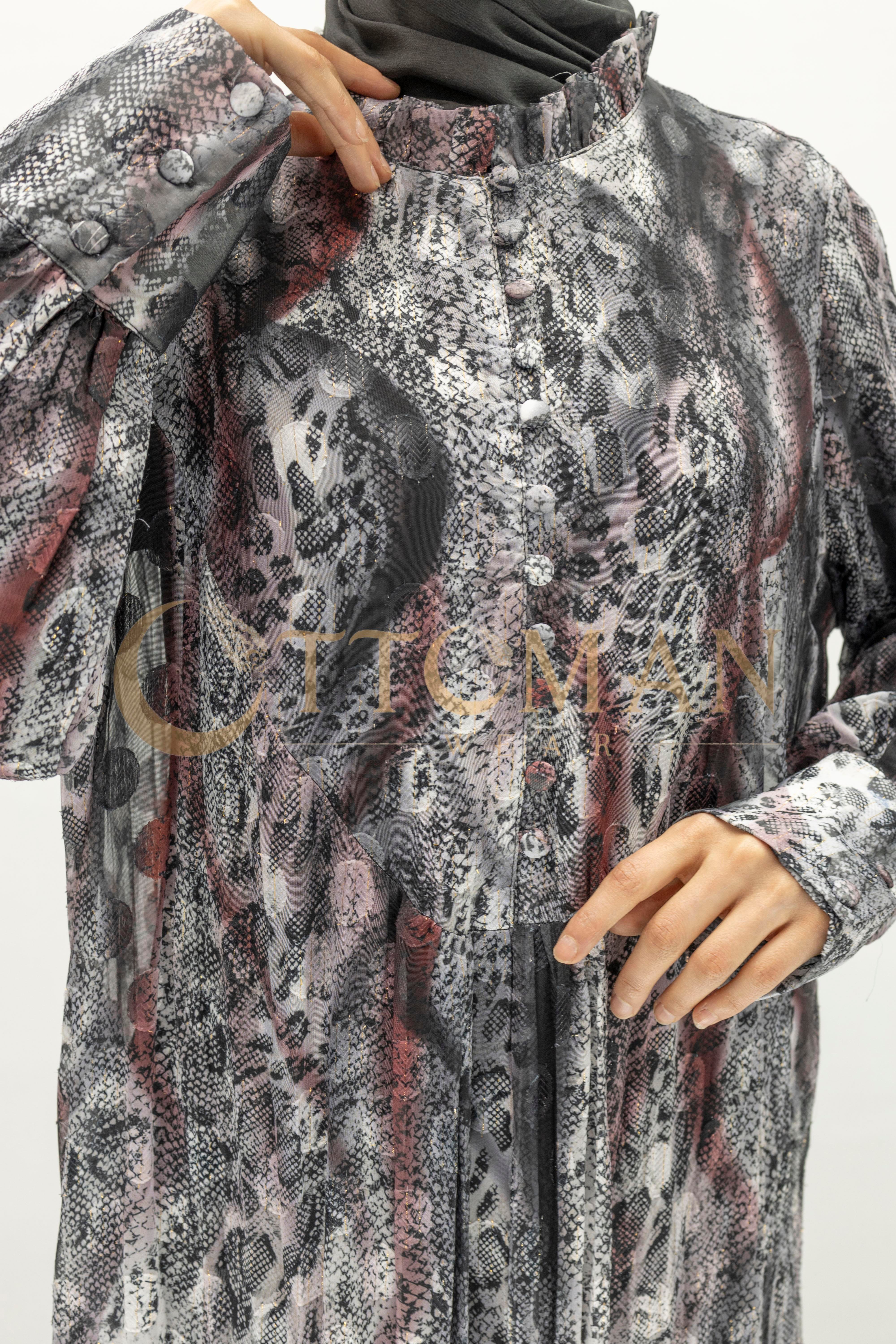 Büyük Beden Leopar Desenli Elbise Siyah OTW5867