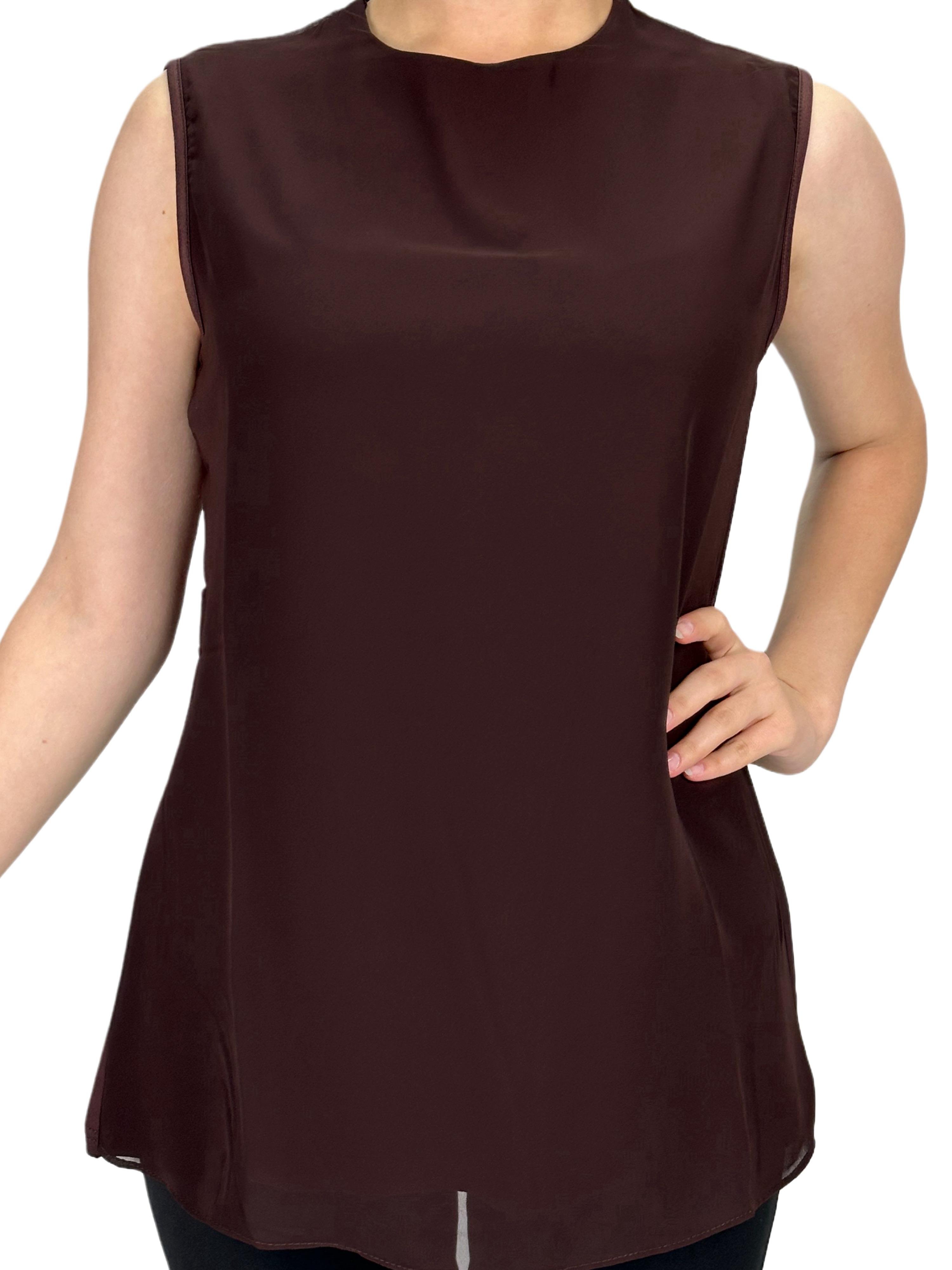 Büyük Beden Önü Şifon Kolsuz İçlik Kahve OTW869